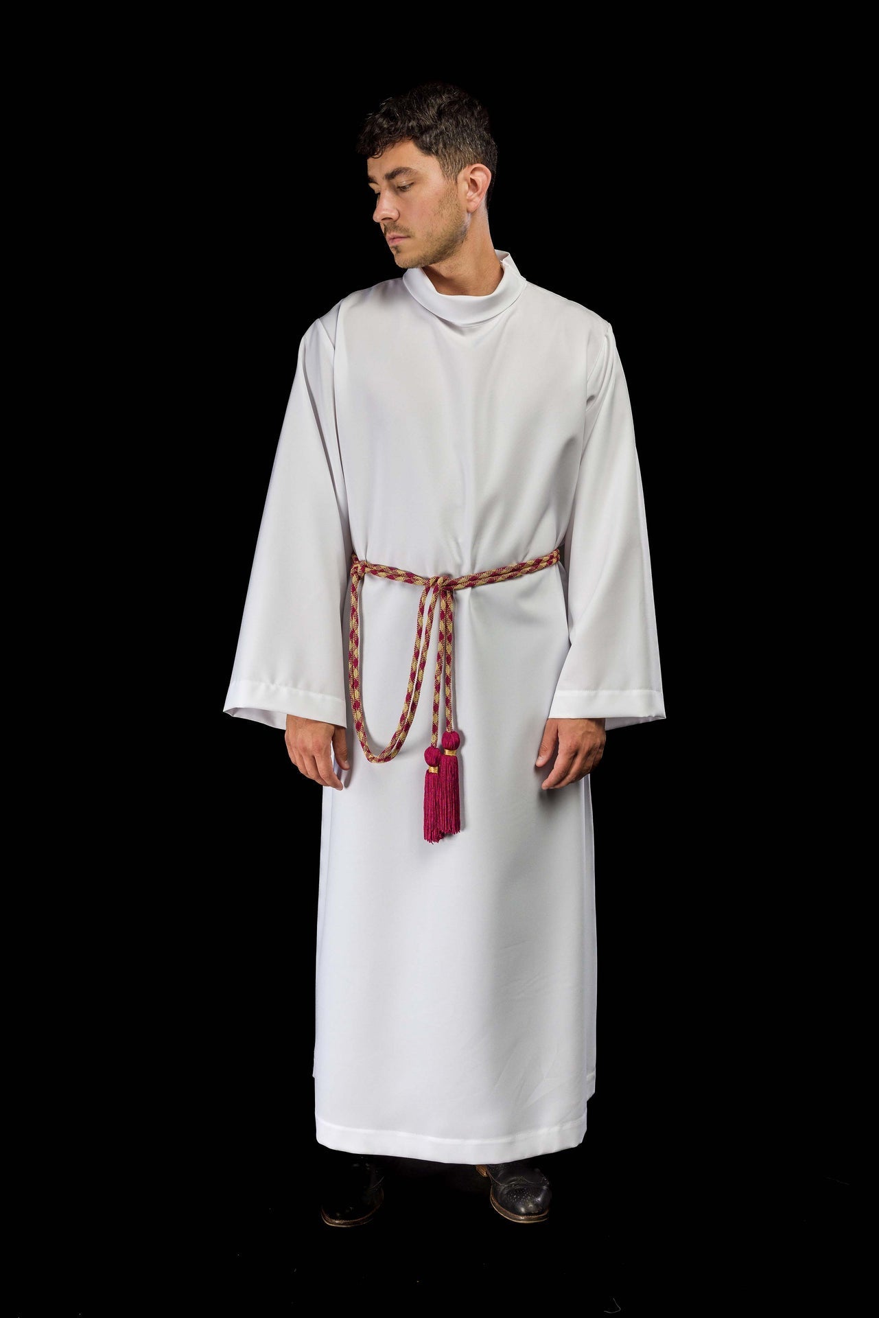 Cíngulo litúrgico vermelho e dourado premium - chasubles.com.br