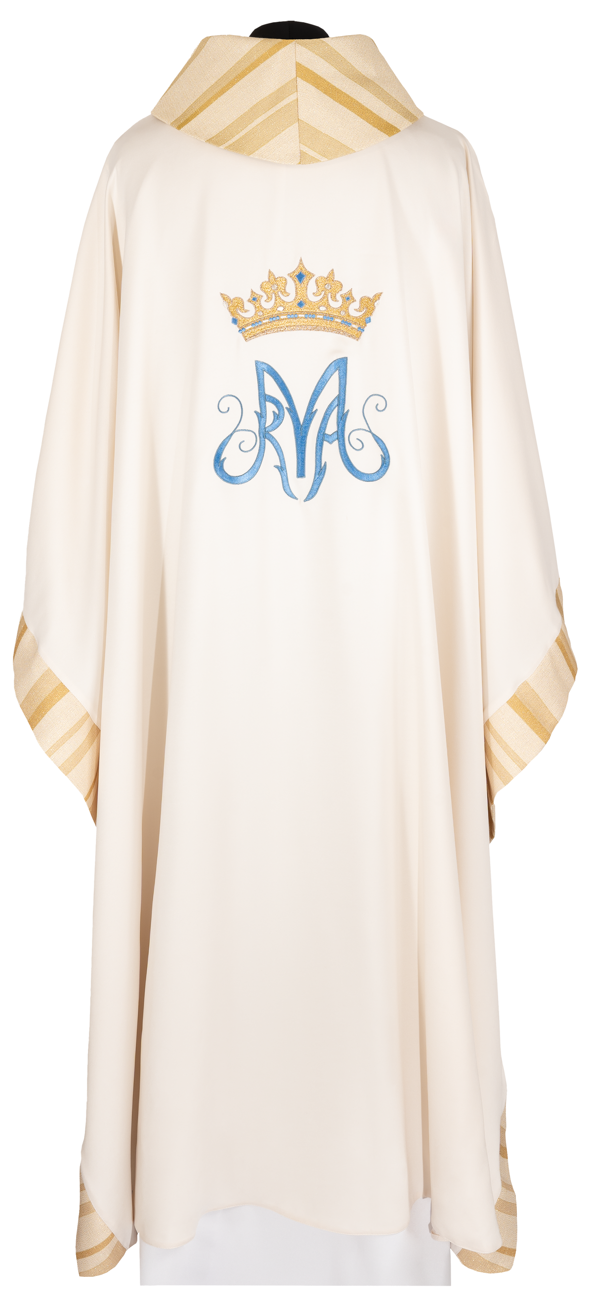 Casula bordada com motivo mariano creme - chasubles.com.br
