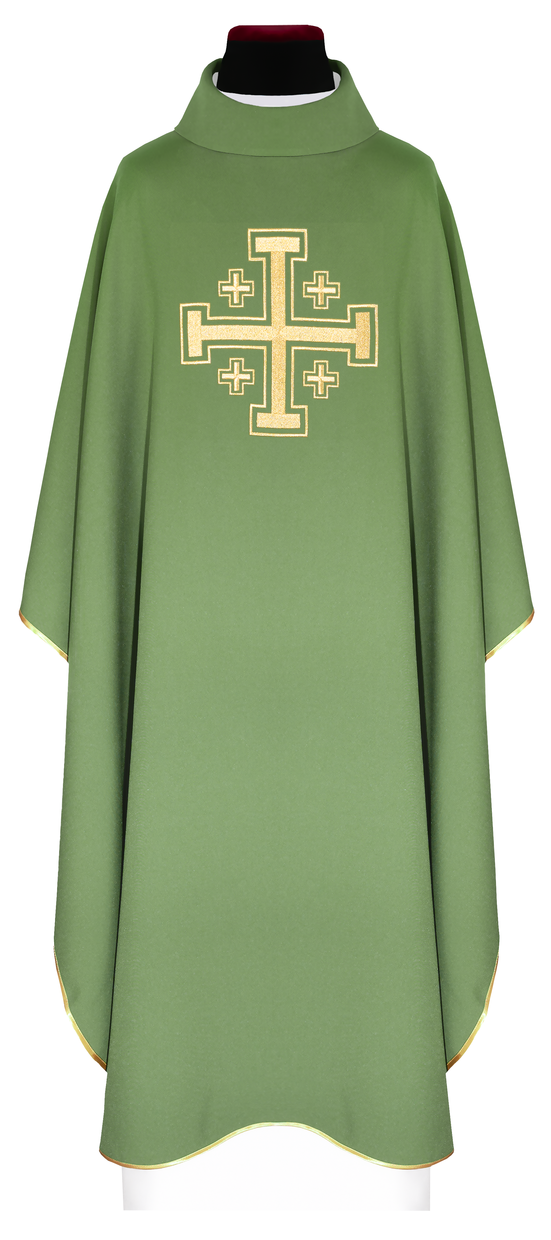 Casula verde bordada com motivo de cruz - chasubles.com.br