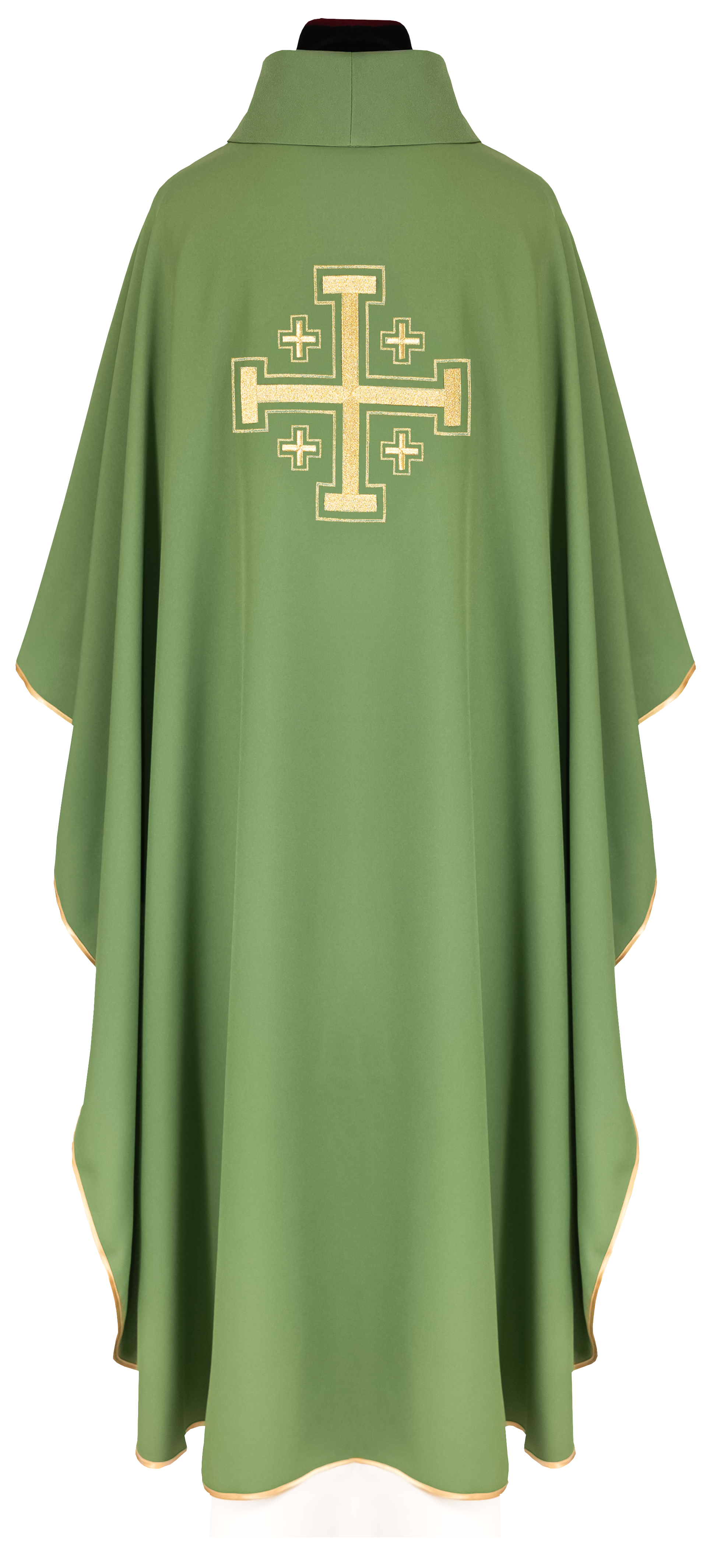 Casula verde bordada com motivo de cruz - chasubles.com.br
