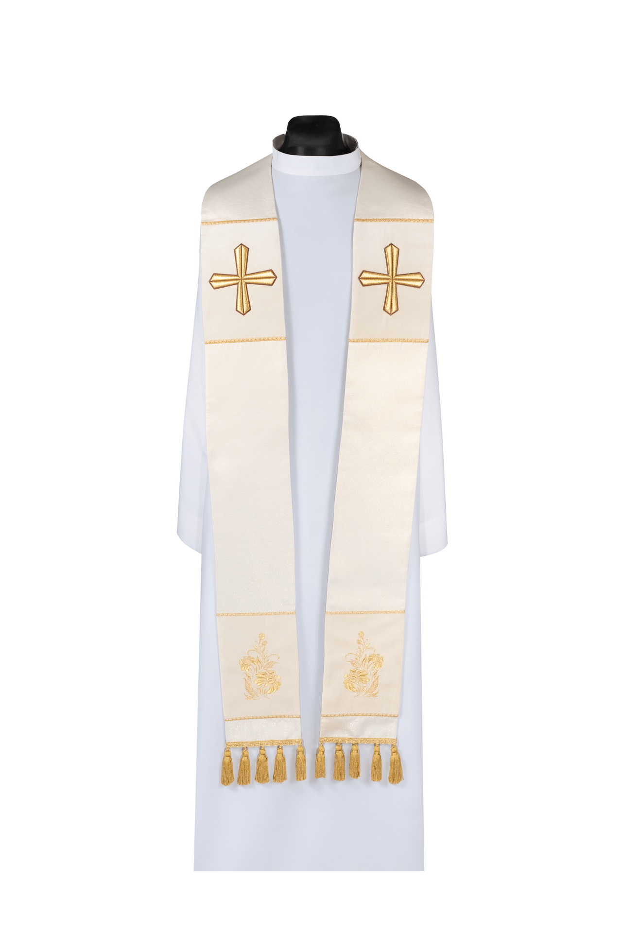 Estola sacerdotal bordada cruz creme - chasubles.com.br