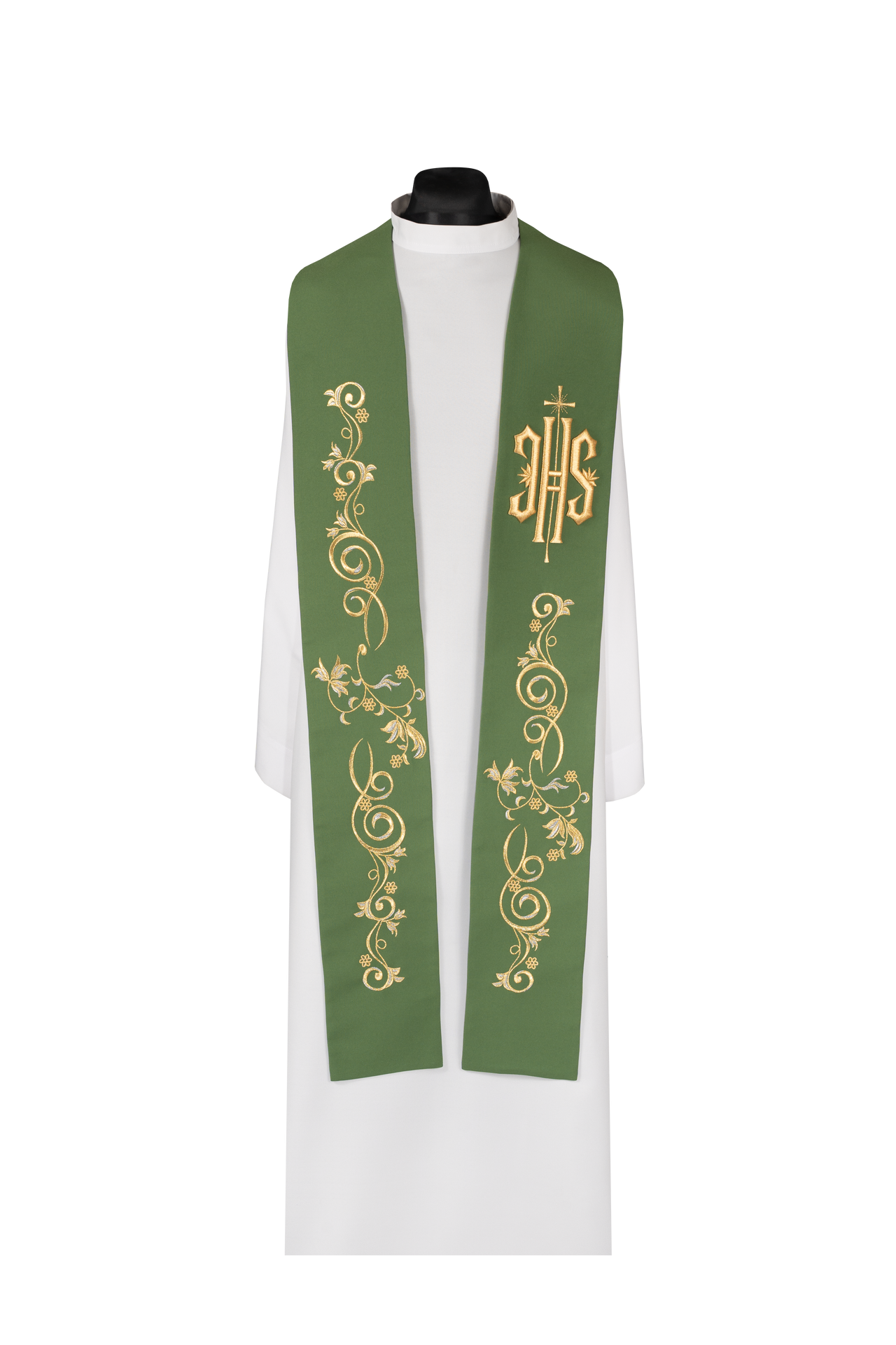 Estola sacerdotal bordada IHS verde