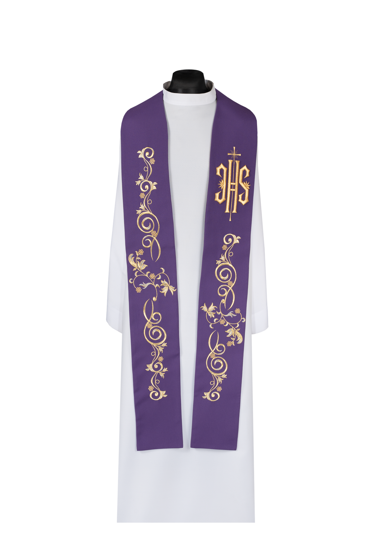 Estola sacerdotal bordada IHS roxa