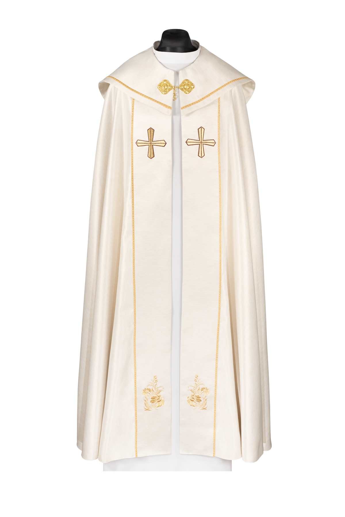 Capa de asperges litúrgica bordada com cruz creme - chasubles.com.br