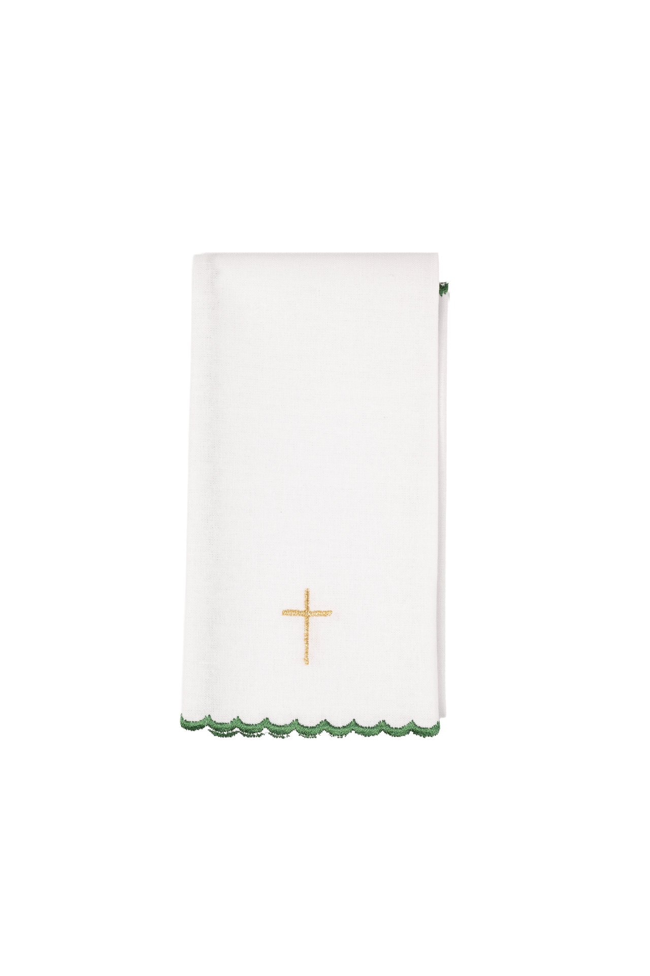 Conjunto de alfaias litúrgicas bordado com cruz verde - chasubles.com.br