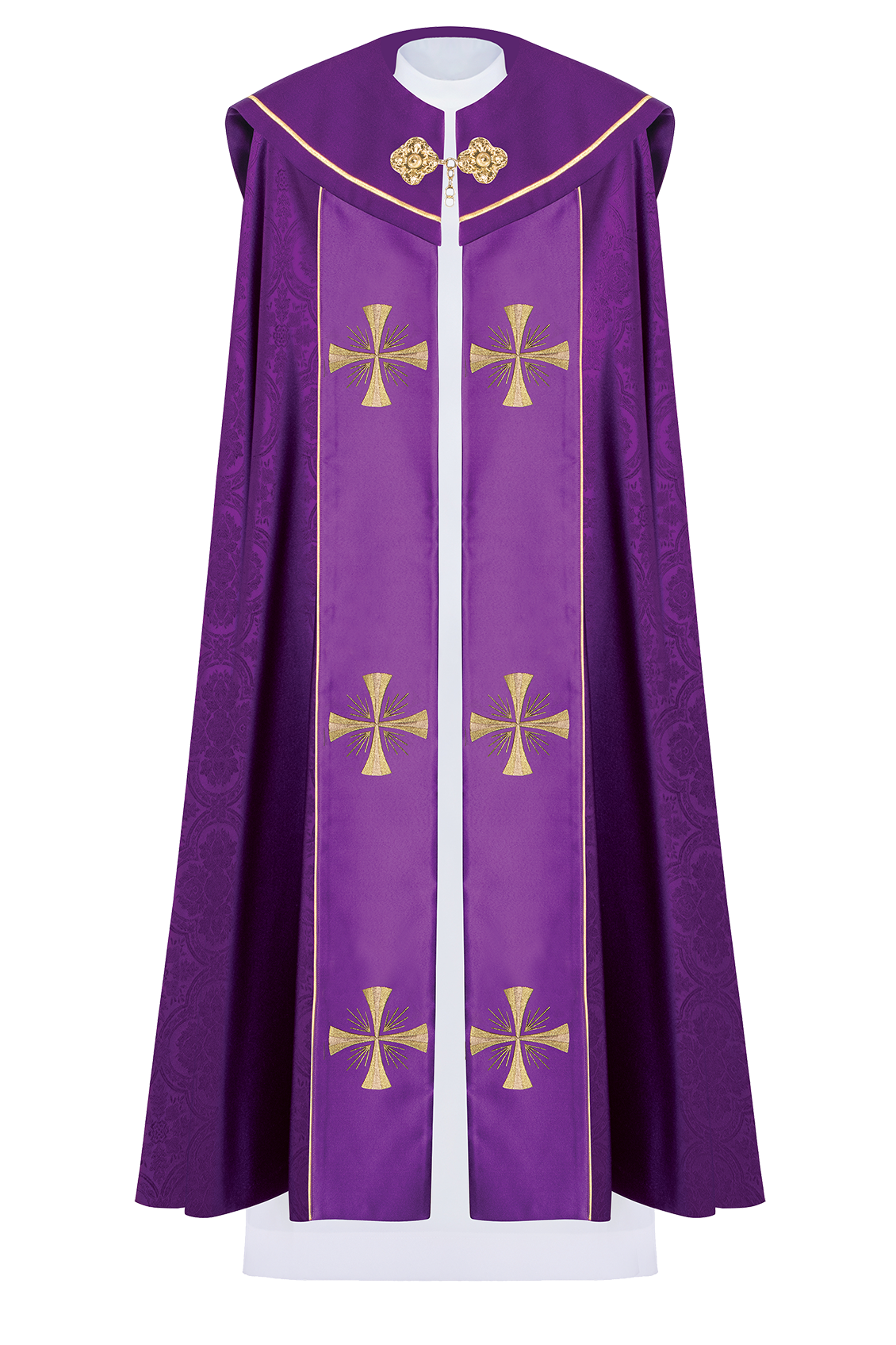 Capa de asperges litúrgica roxa com IHS dourado