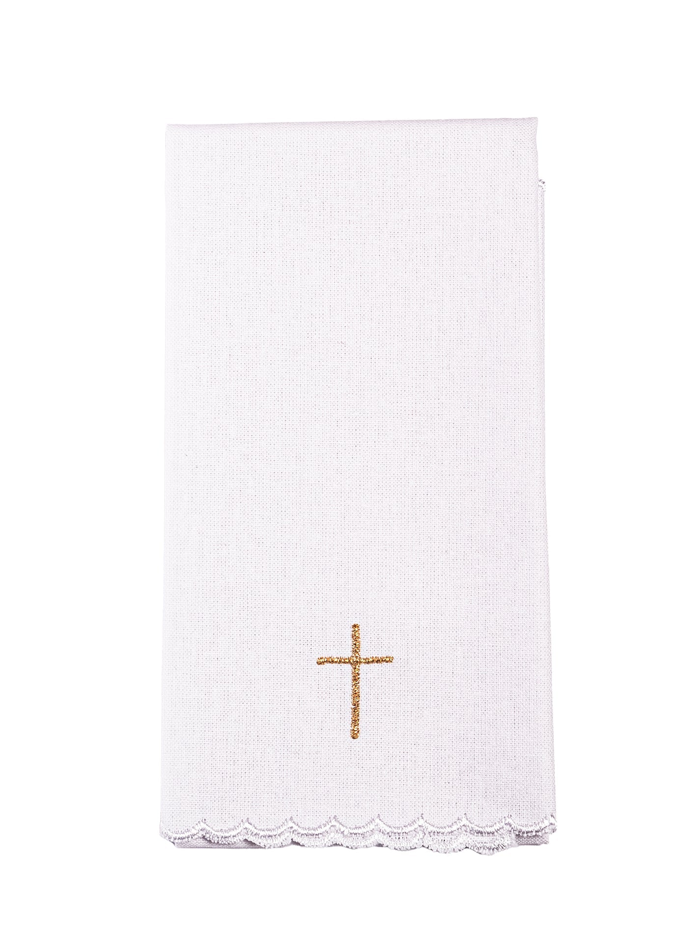 Conjunto de alfaias litúrgicas com bordado dourado e vermelho