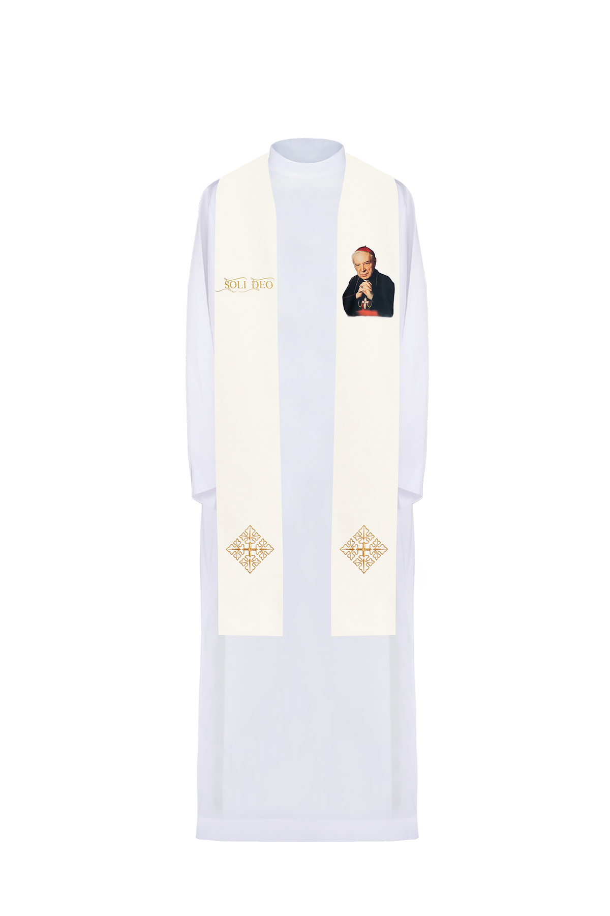Estola sacerdotal sublimada com imagem do beato cardeal Stefan Wyszyński