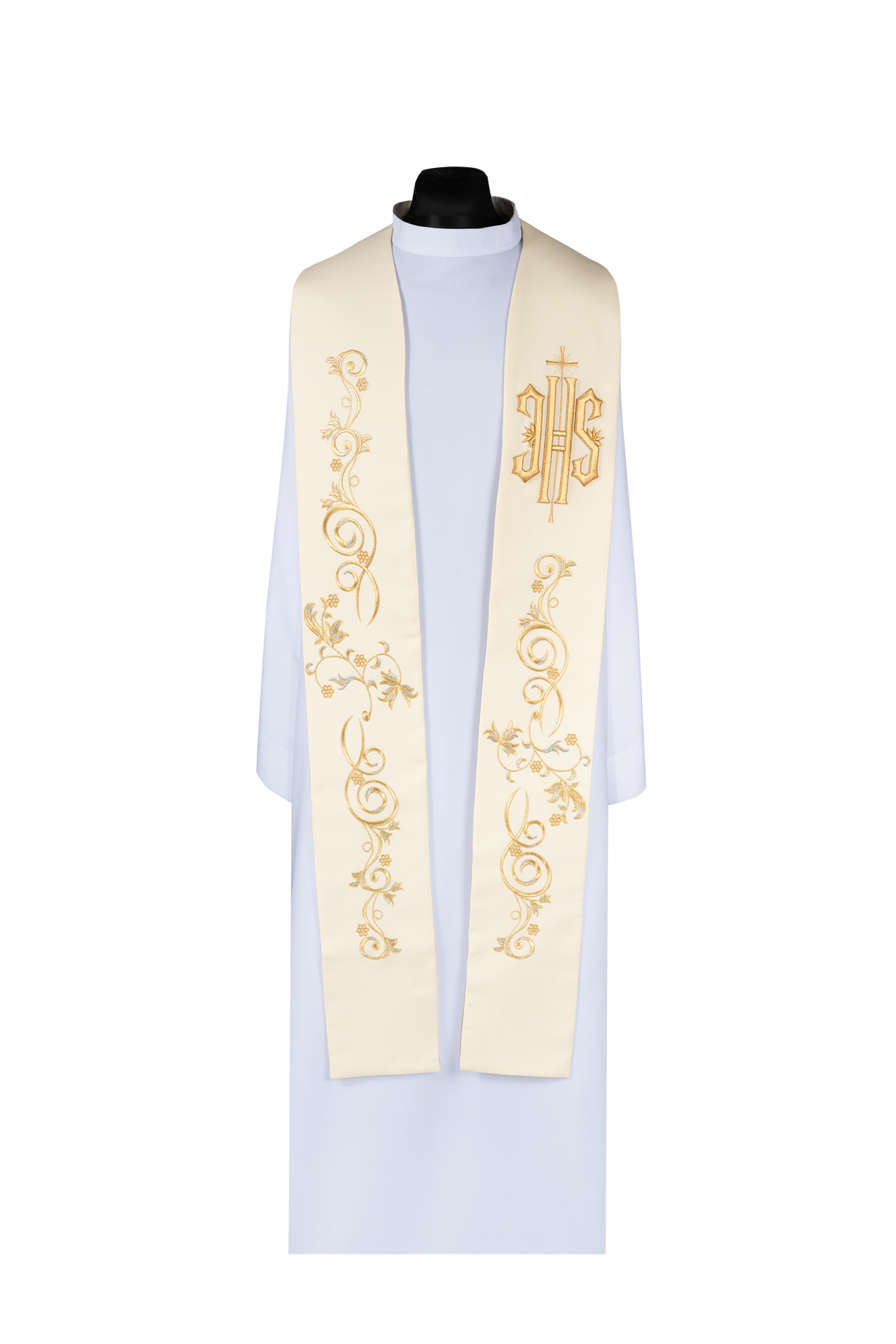 Estola sacerdotal bordada IHS creme - chasubles.com.br