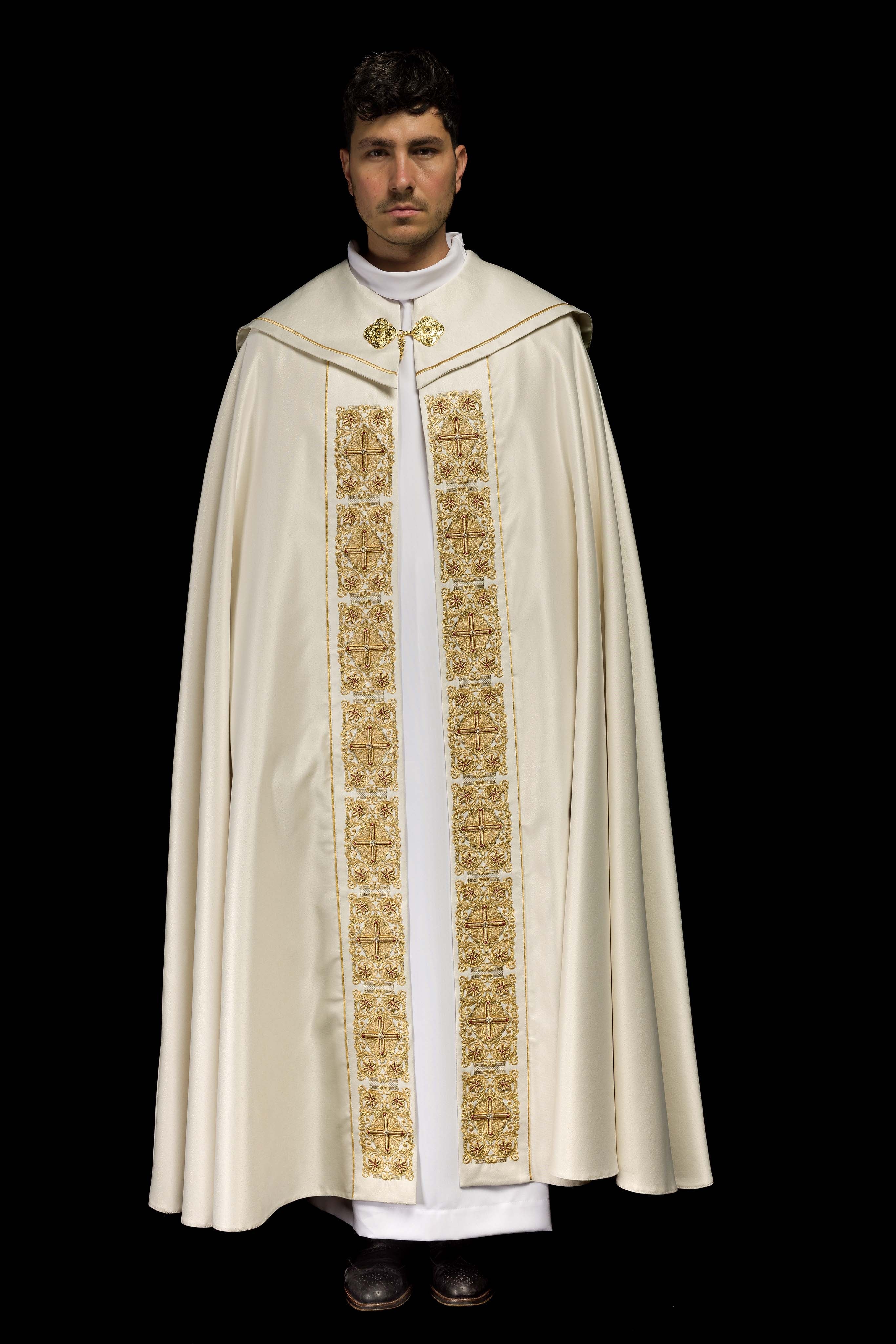 Capa de asperges litúrgica com galão ricamente bordado, 150 cm