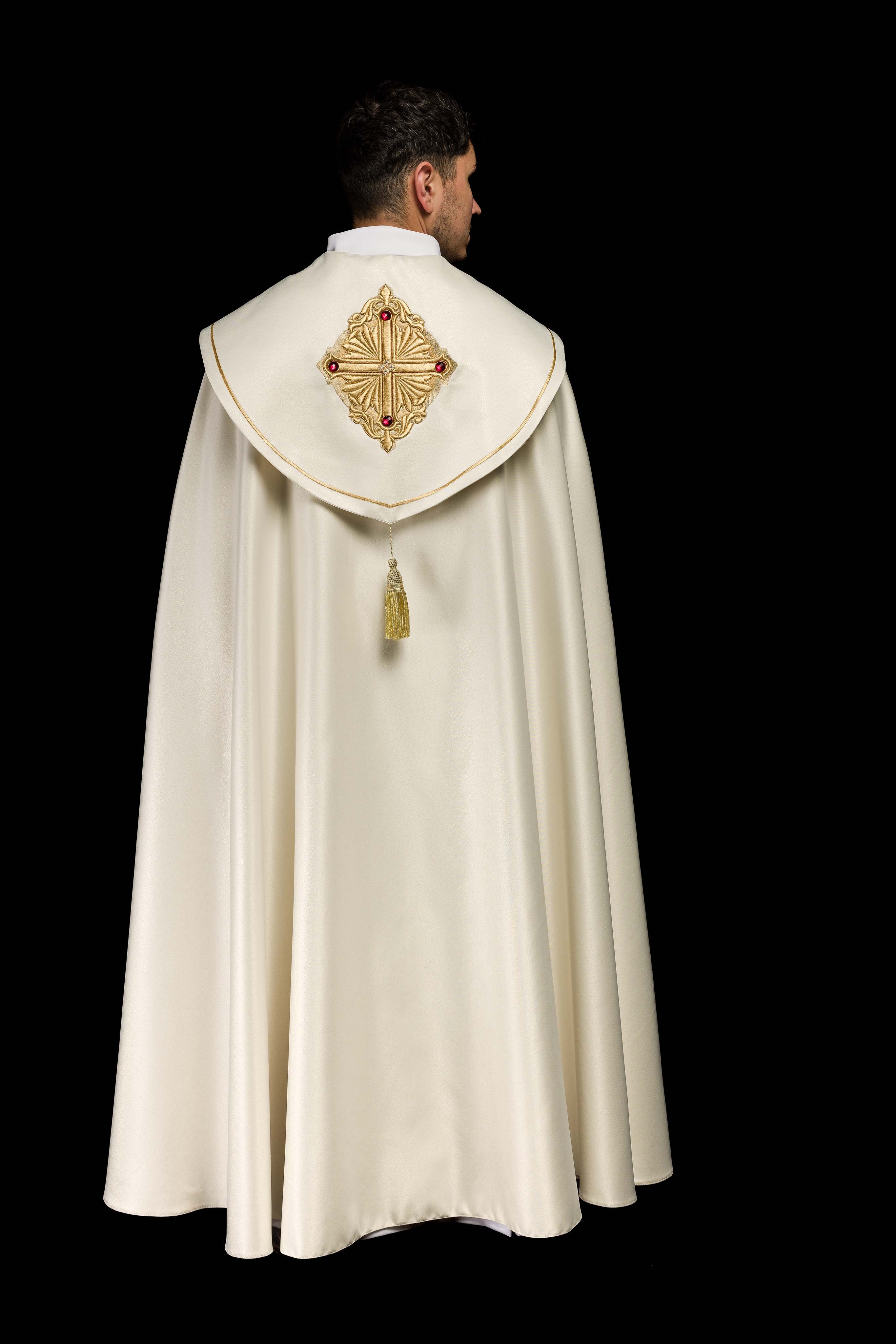 Capa de asperges litúrgica com galão ricamente bordado, 150 cm