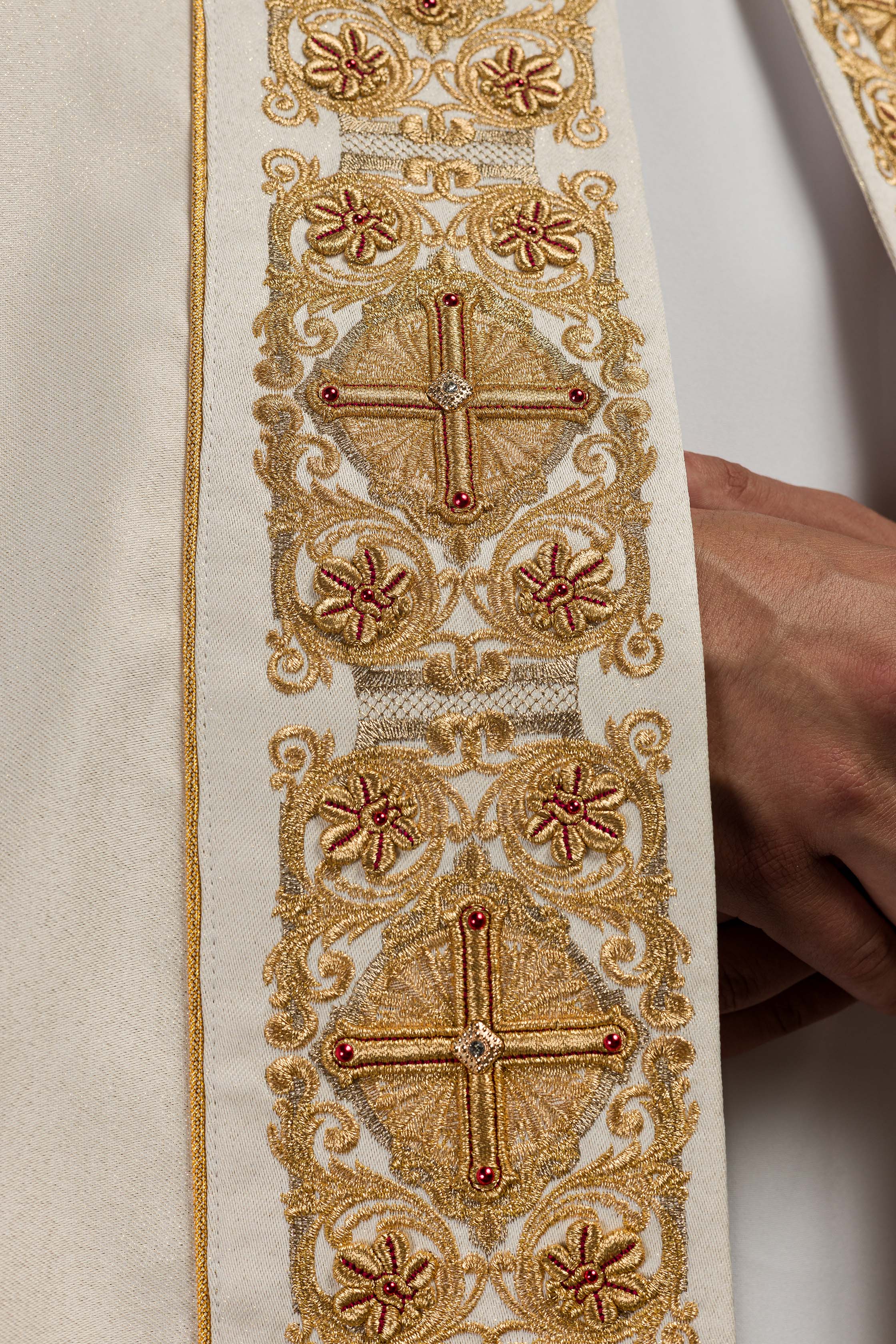 Capa de asperges litúrgica com galão ricamente bordado, 150 cm