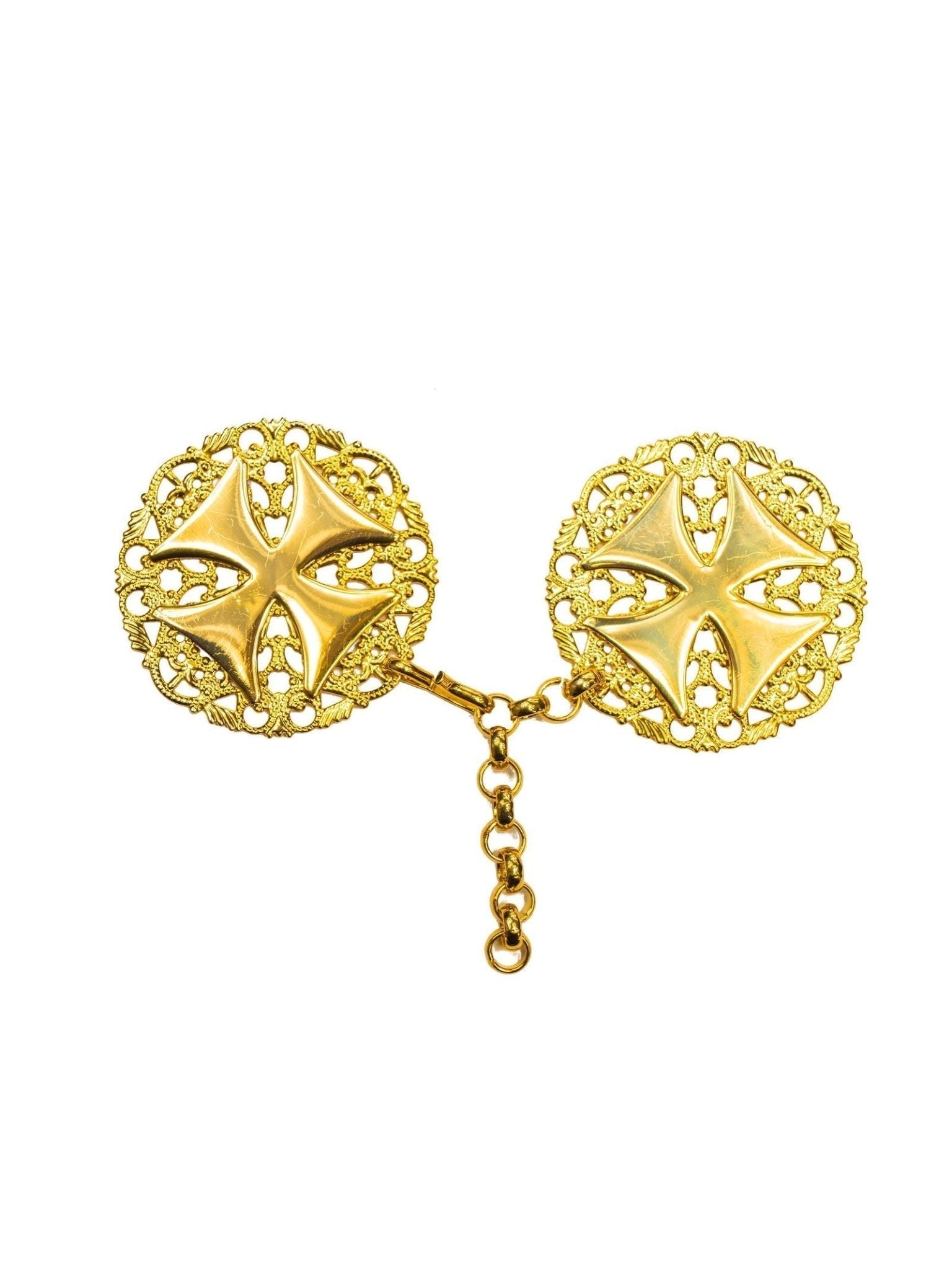 Broche dourado para capa de asperges com cruz