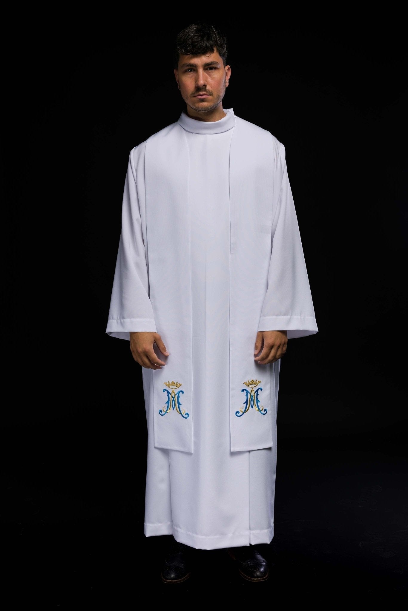 Estola sacerdotal branca mariana bordada
