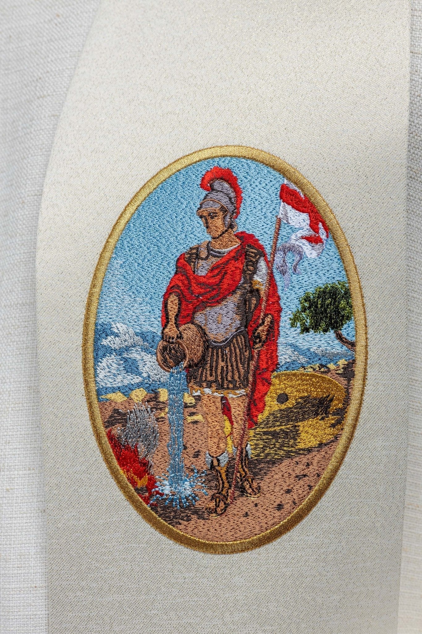 Estola bordada com imagem de São Floriano