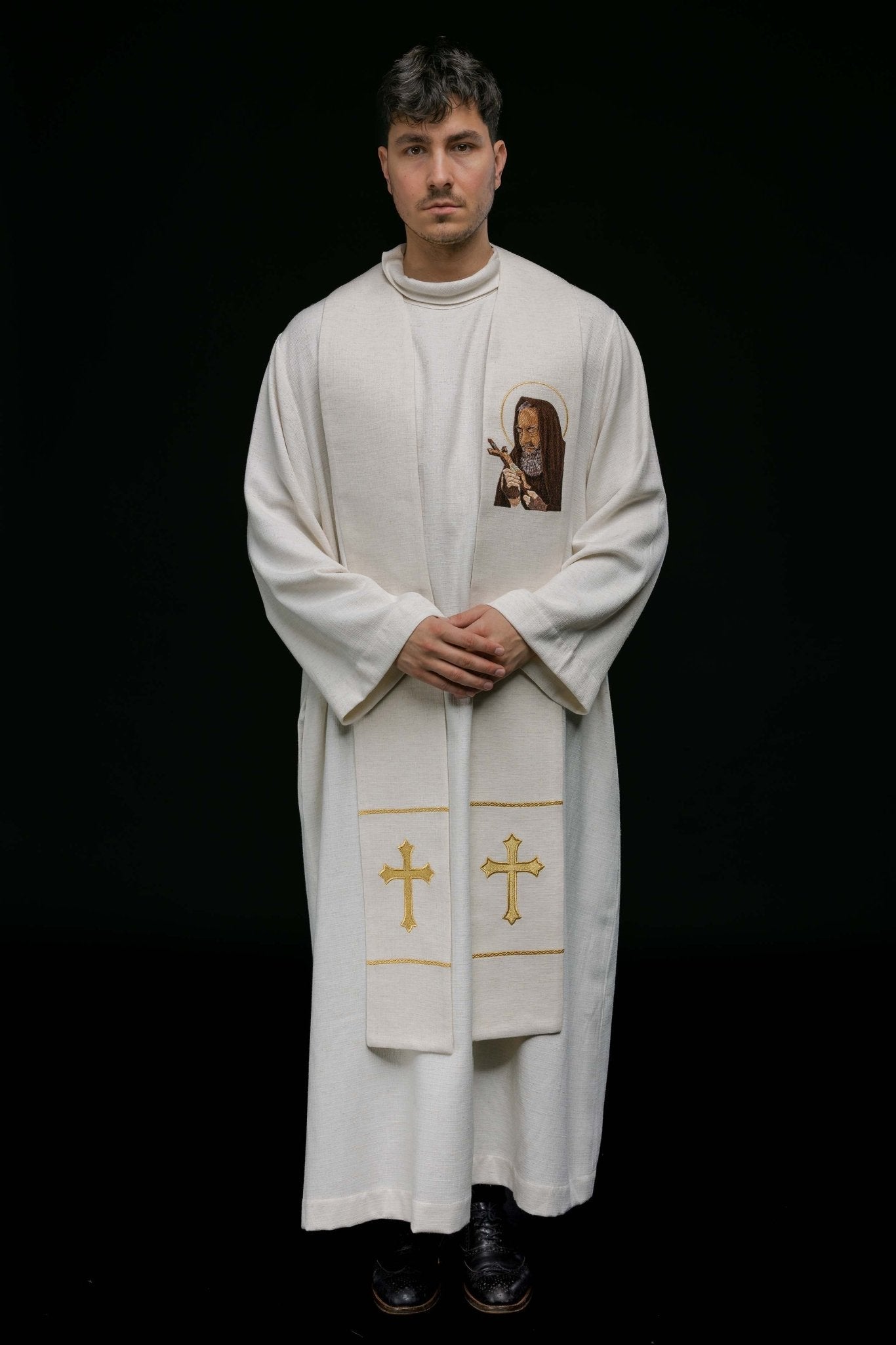 Estola bordada com imagem de Padre Pio