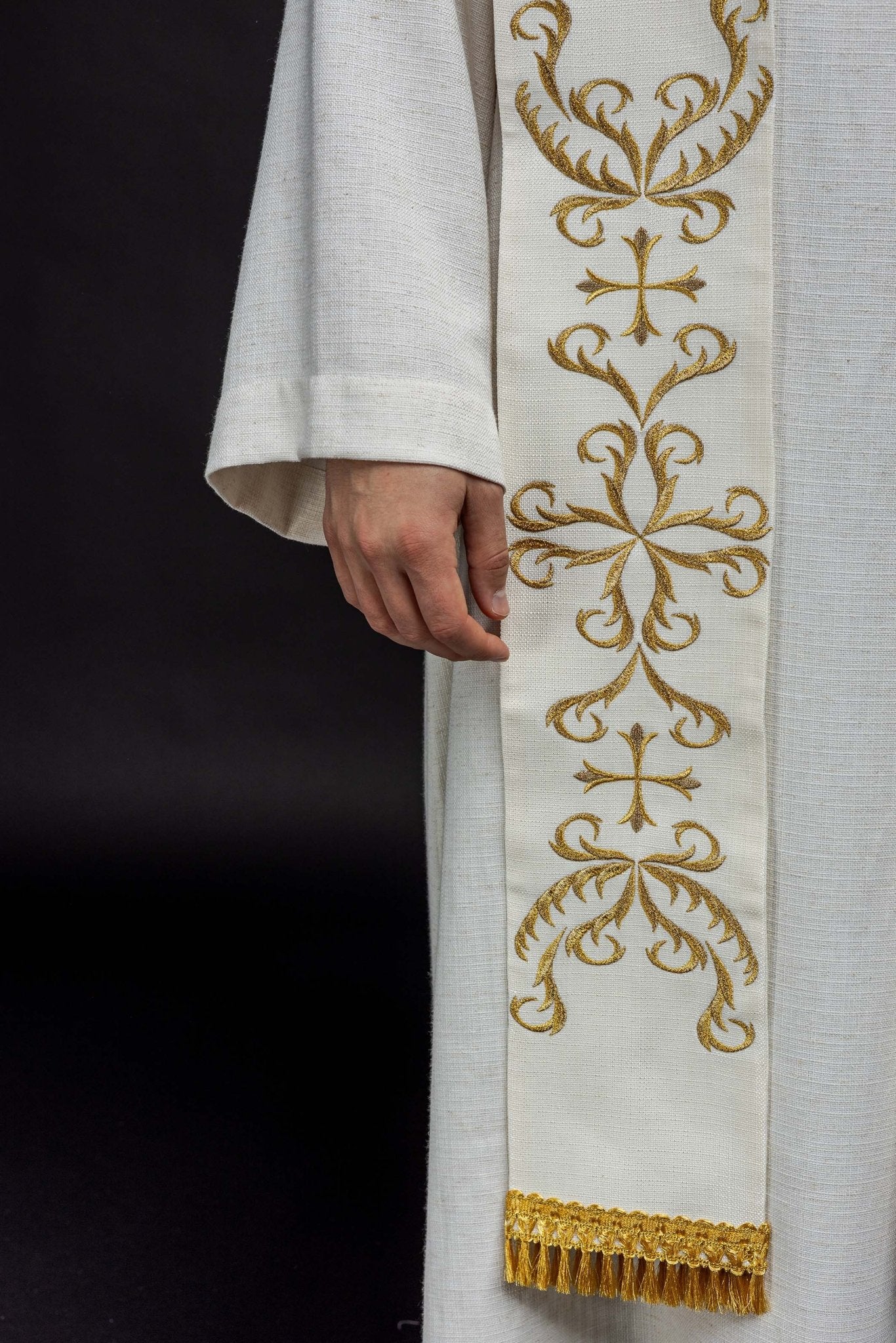 Estola bordada com o Coração de Jesus e Maria creme