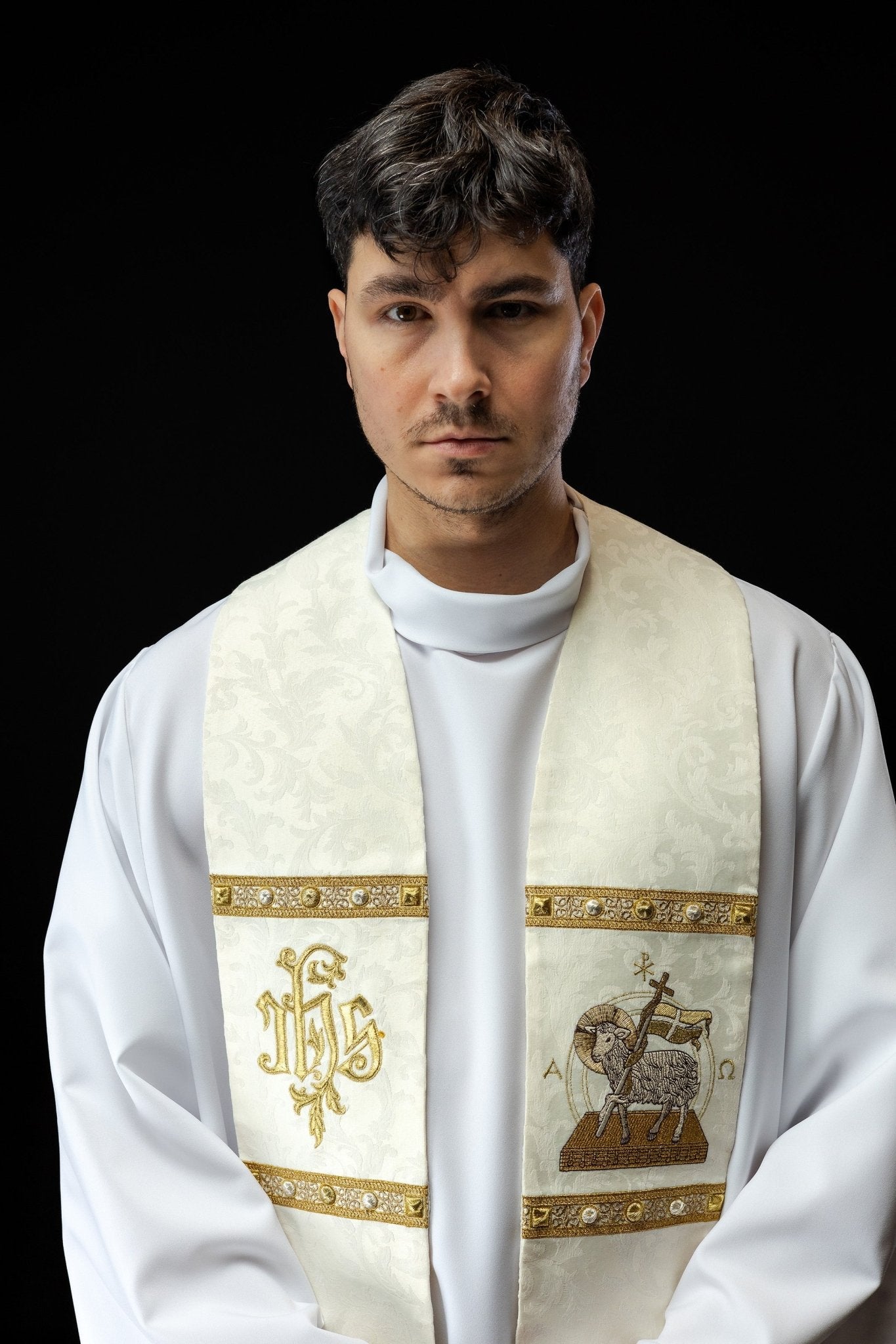 Estola com Cordeiro Pascal bordado em tecido jacquard