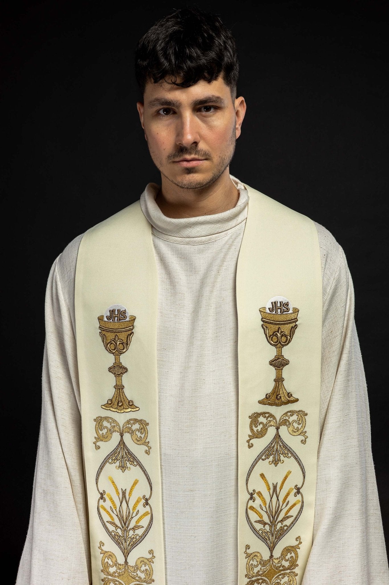 Estola sacerdotal cálice IHS creme