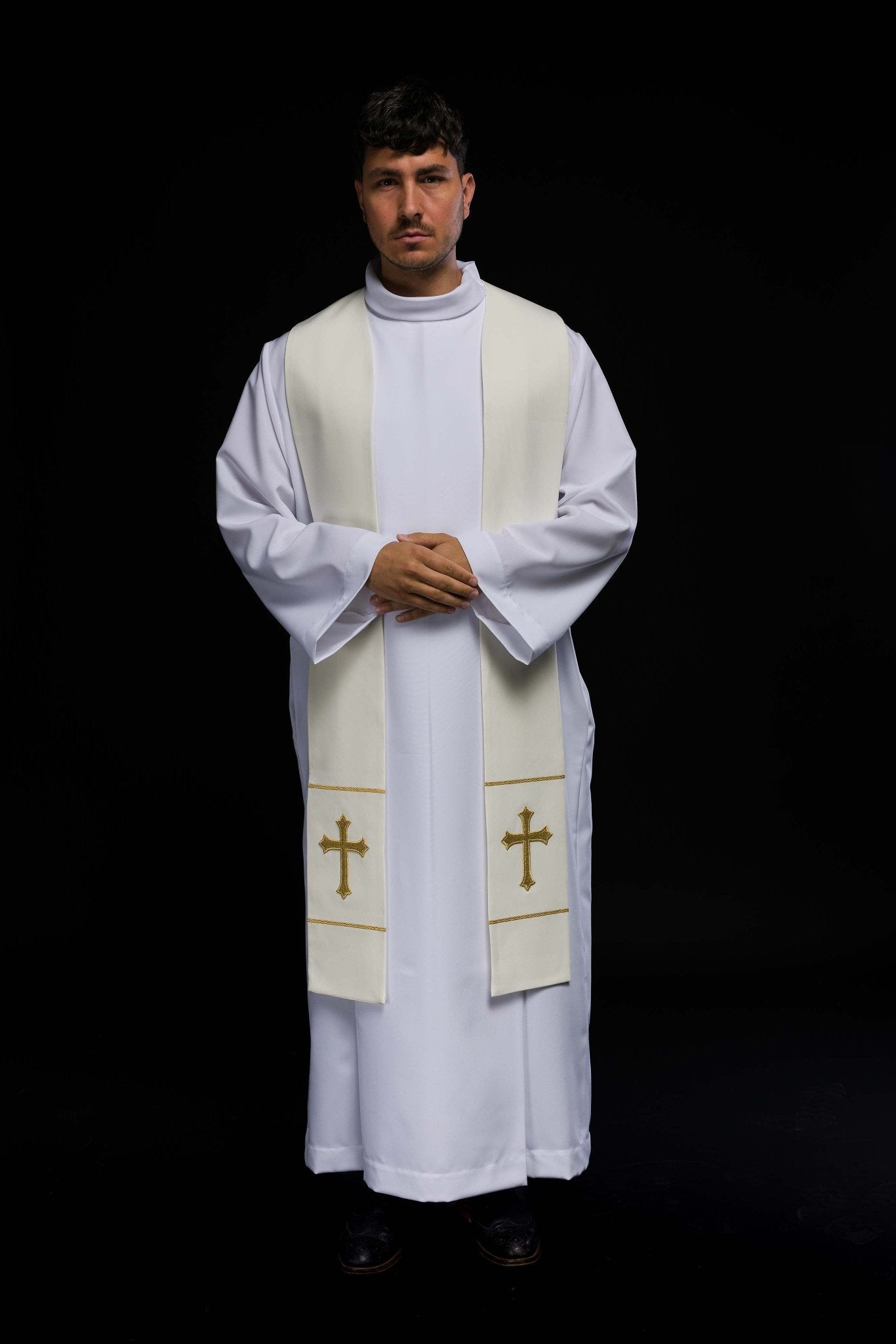 Estola sacerdotal bordada com cruz creme
