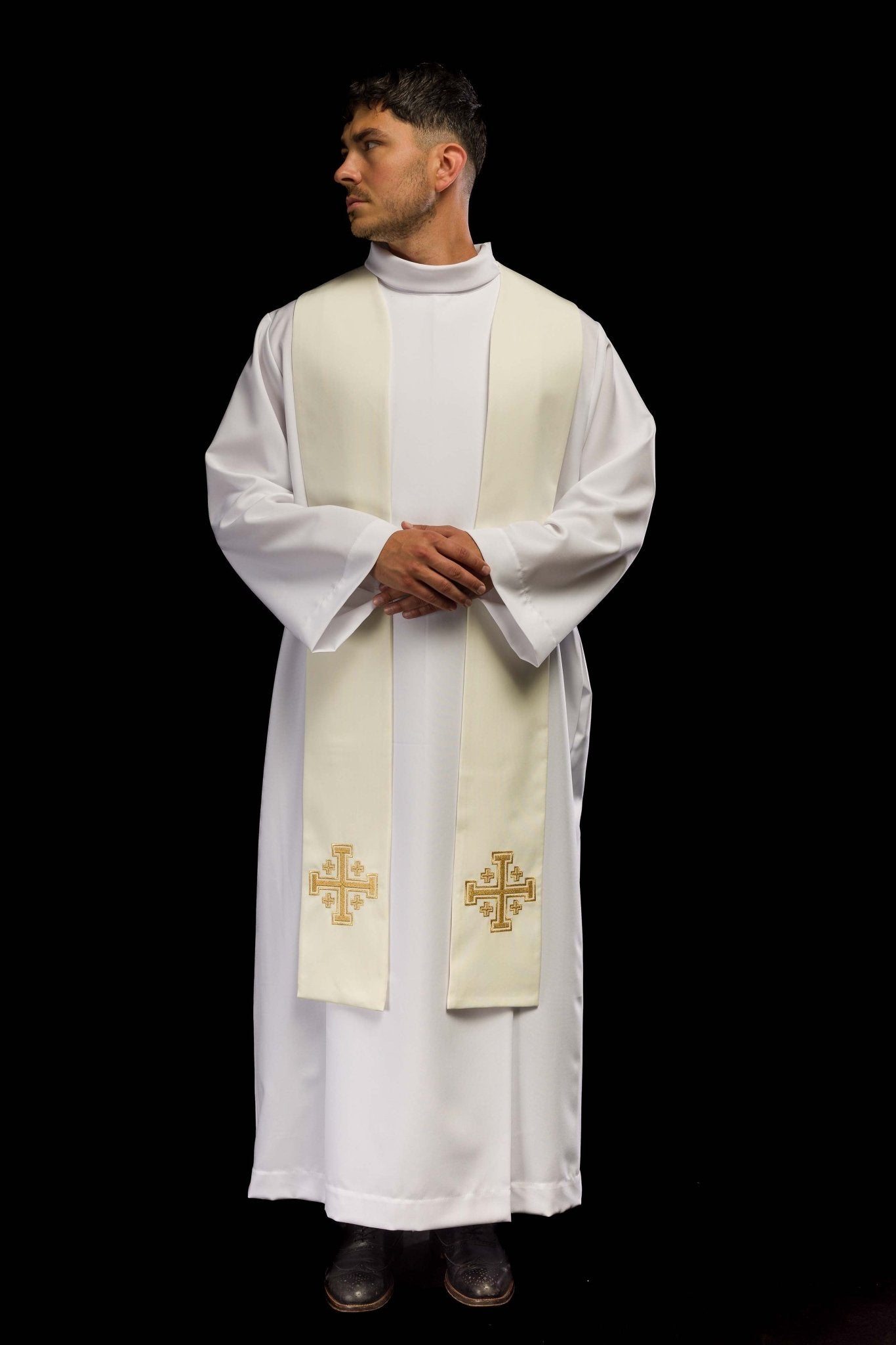 Estola sacerdotal bordada creme Cruz de Jerusalém