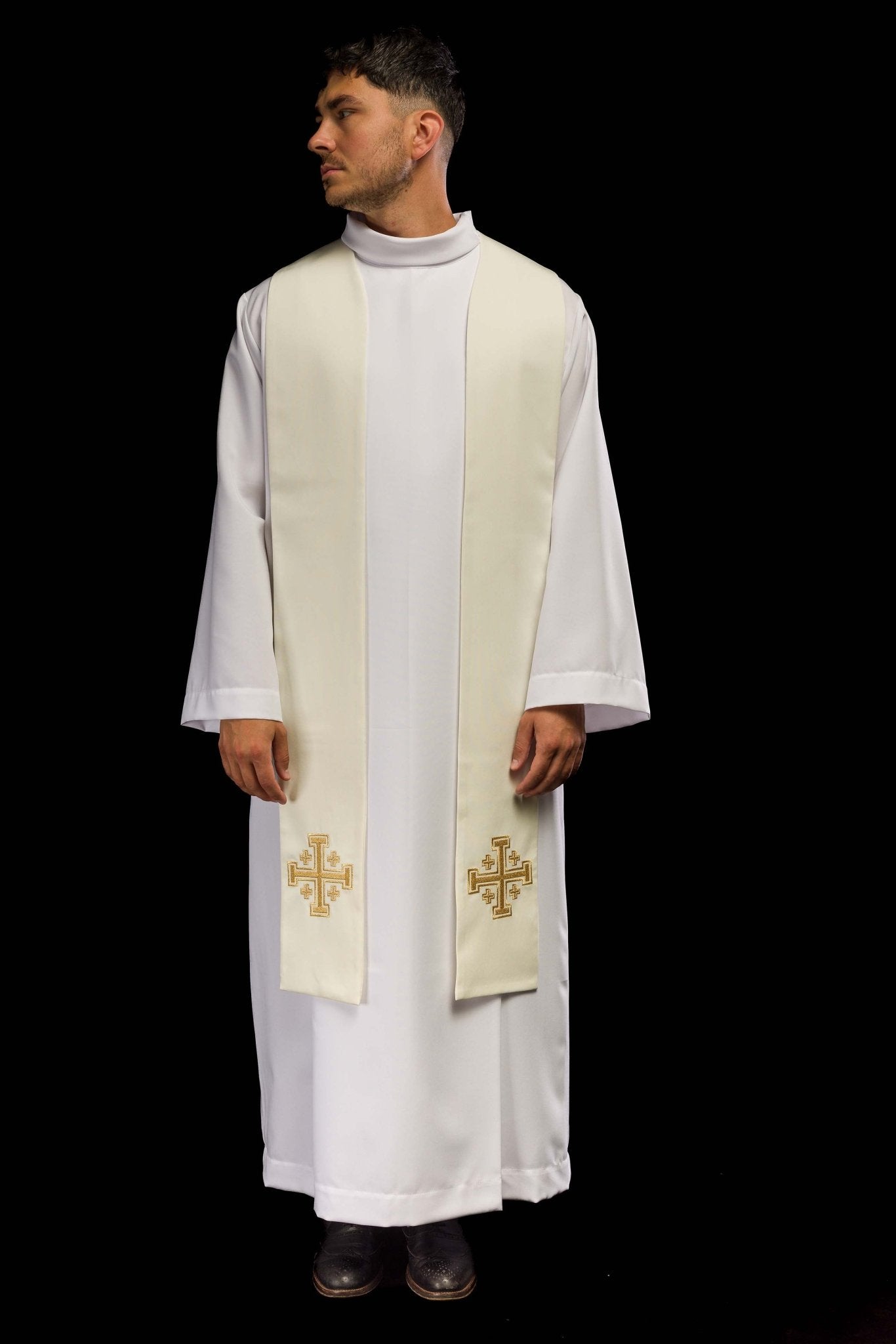 Estola sacerdotal bordada creme Cruz de Jerusalém
