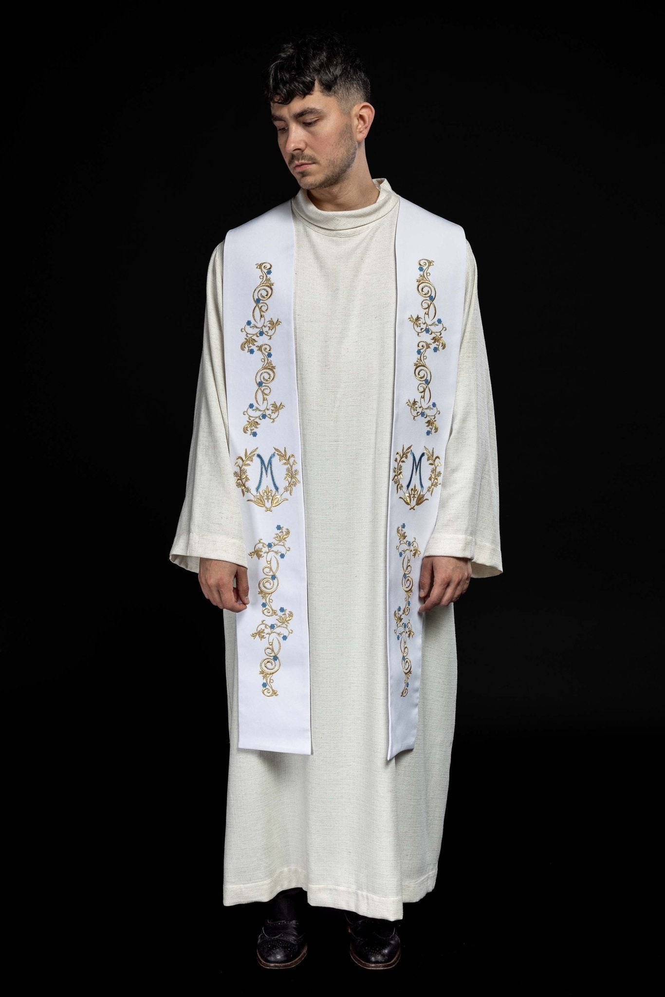 Estola sacerdotal mariana bordada branca
