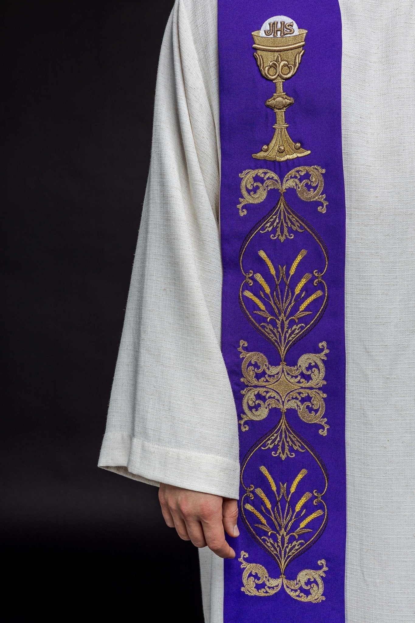 Estola sacerdotal roxa cálice IHS
