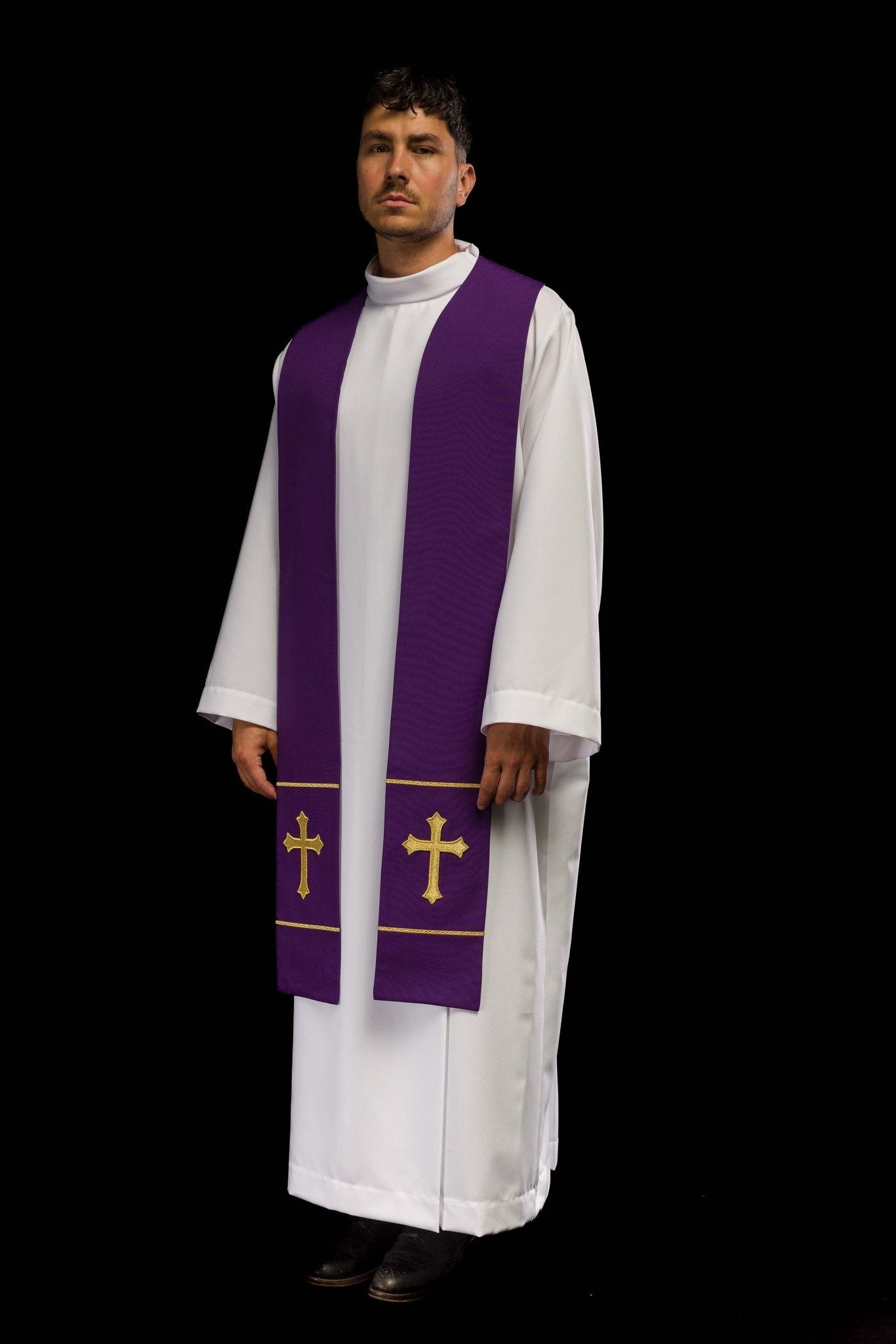 Estola sacerdotal roxa bordada Cruz