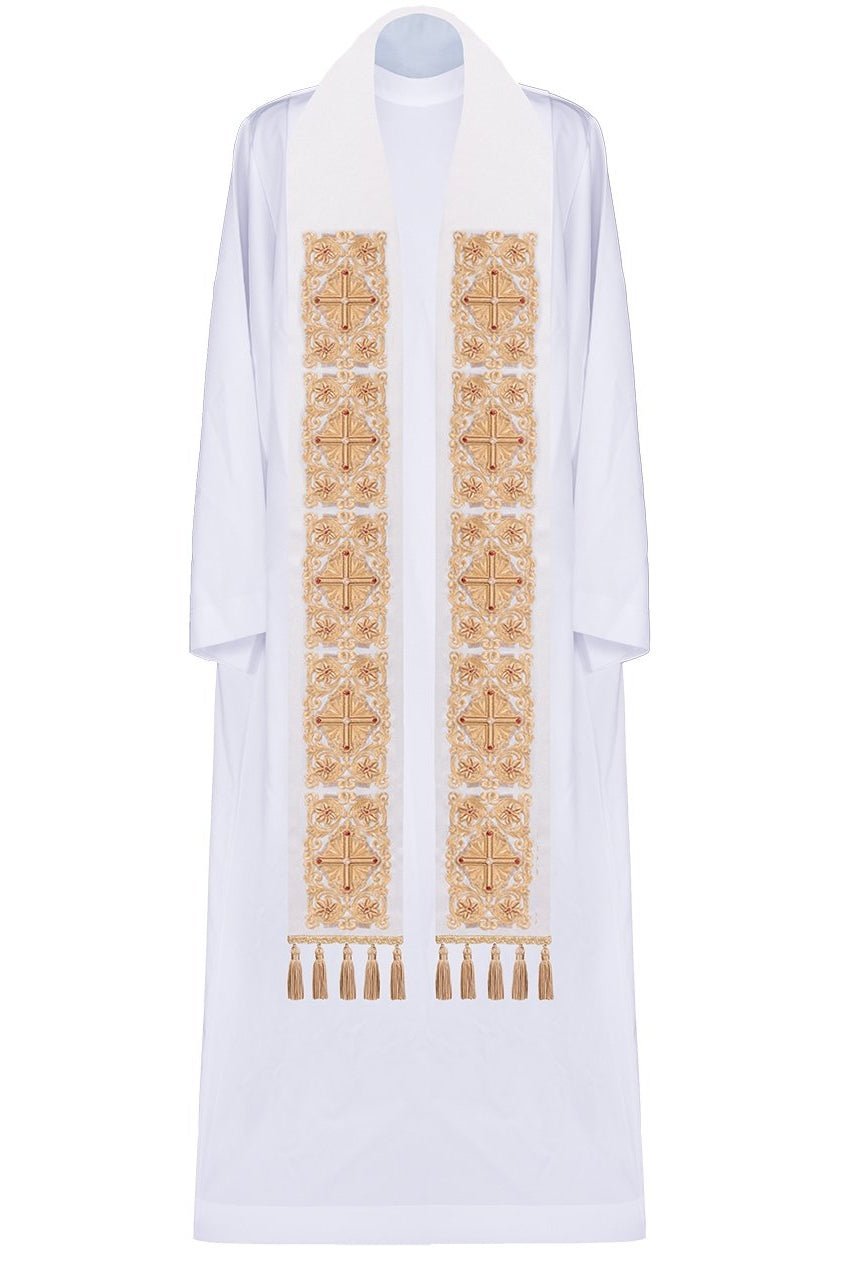 Estola sacerdotal dourada bordada com pedras