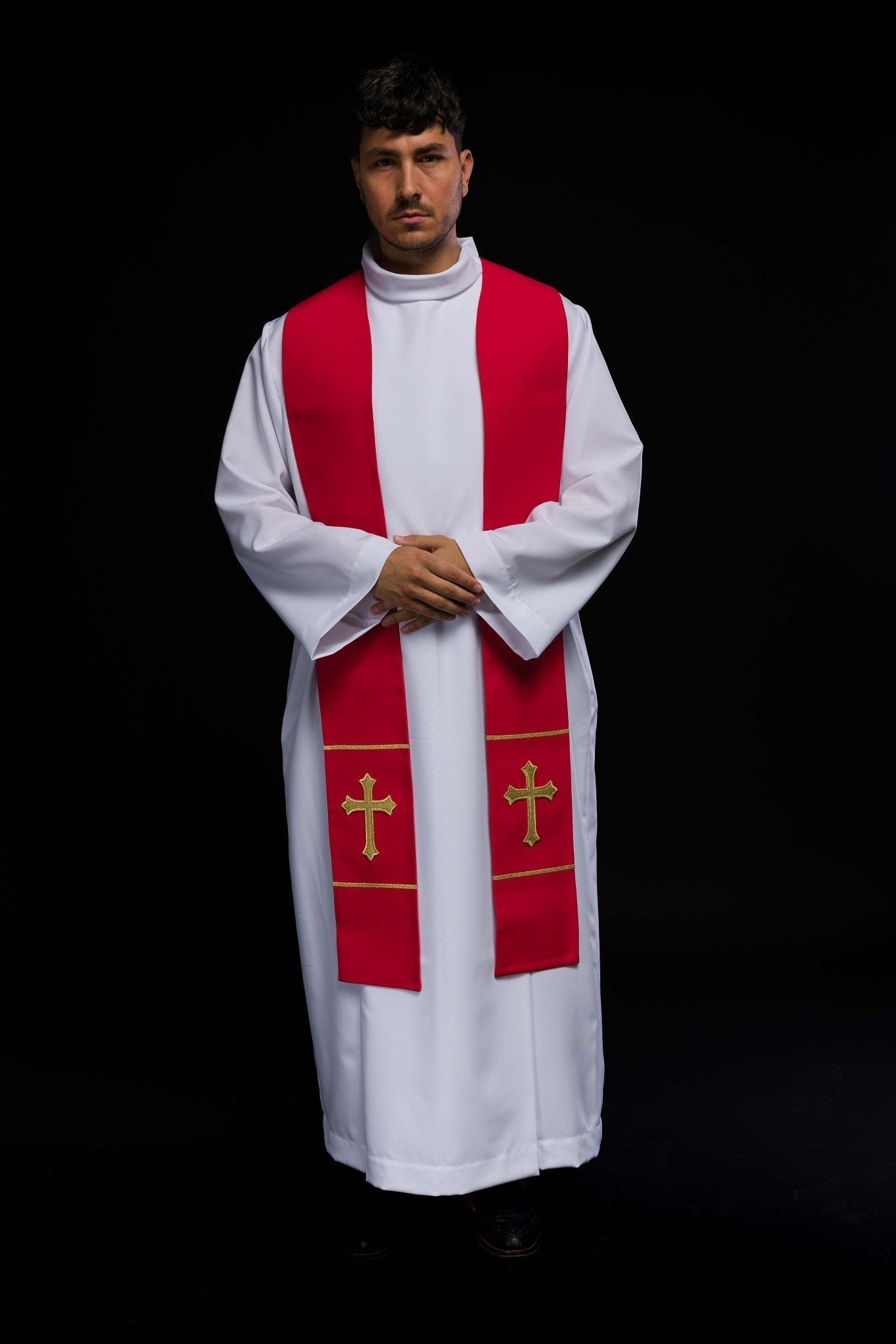 Estola sacerdotal vermelha bordada com Cruz