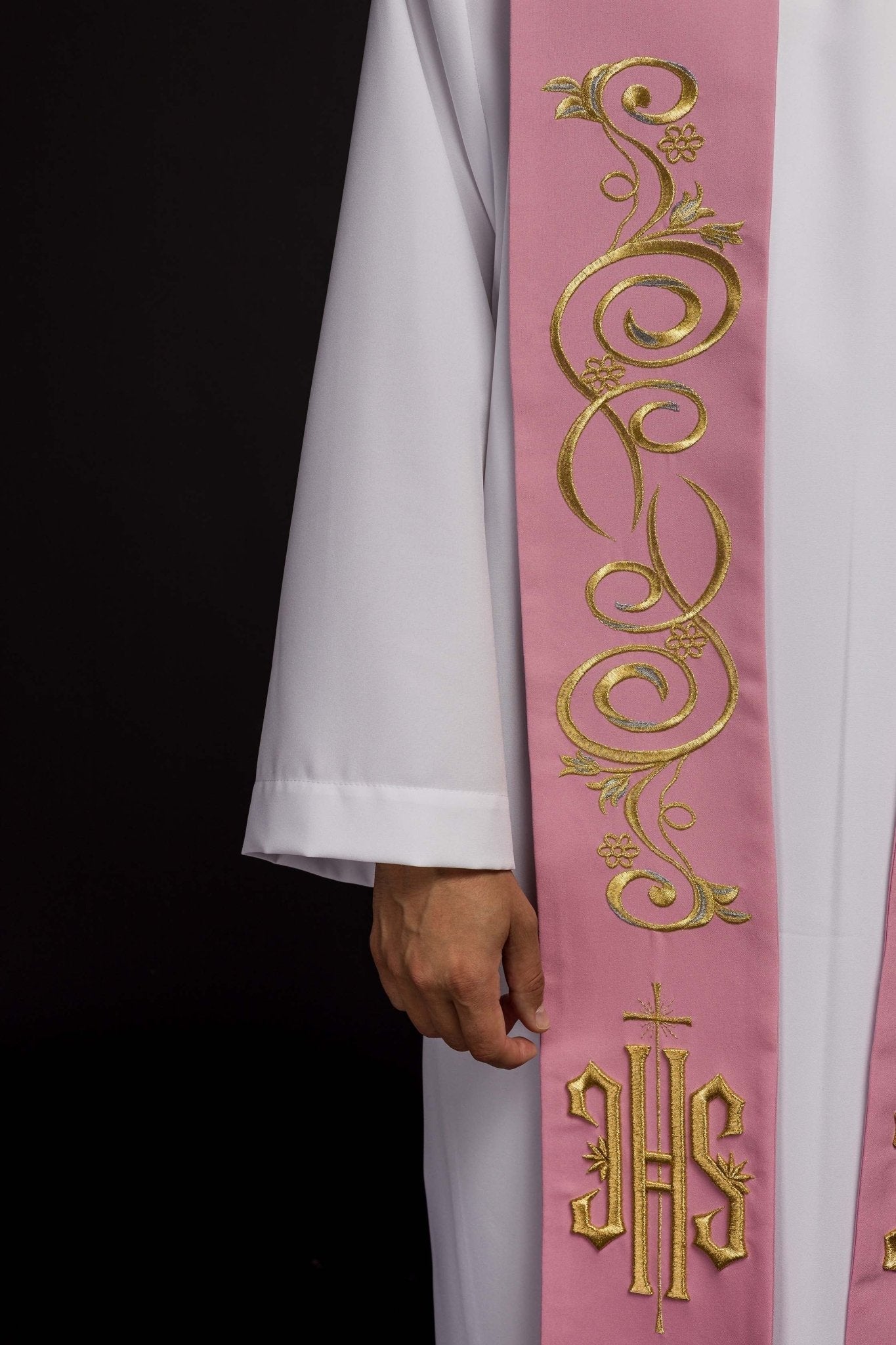 Estola sacerdotal bordada IHS rosa