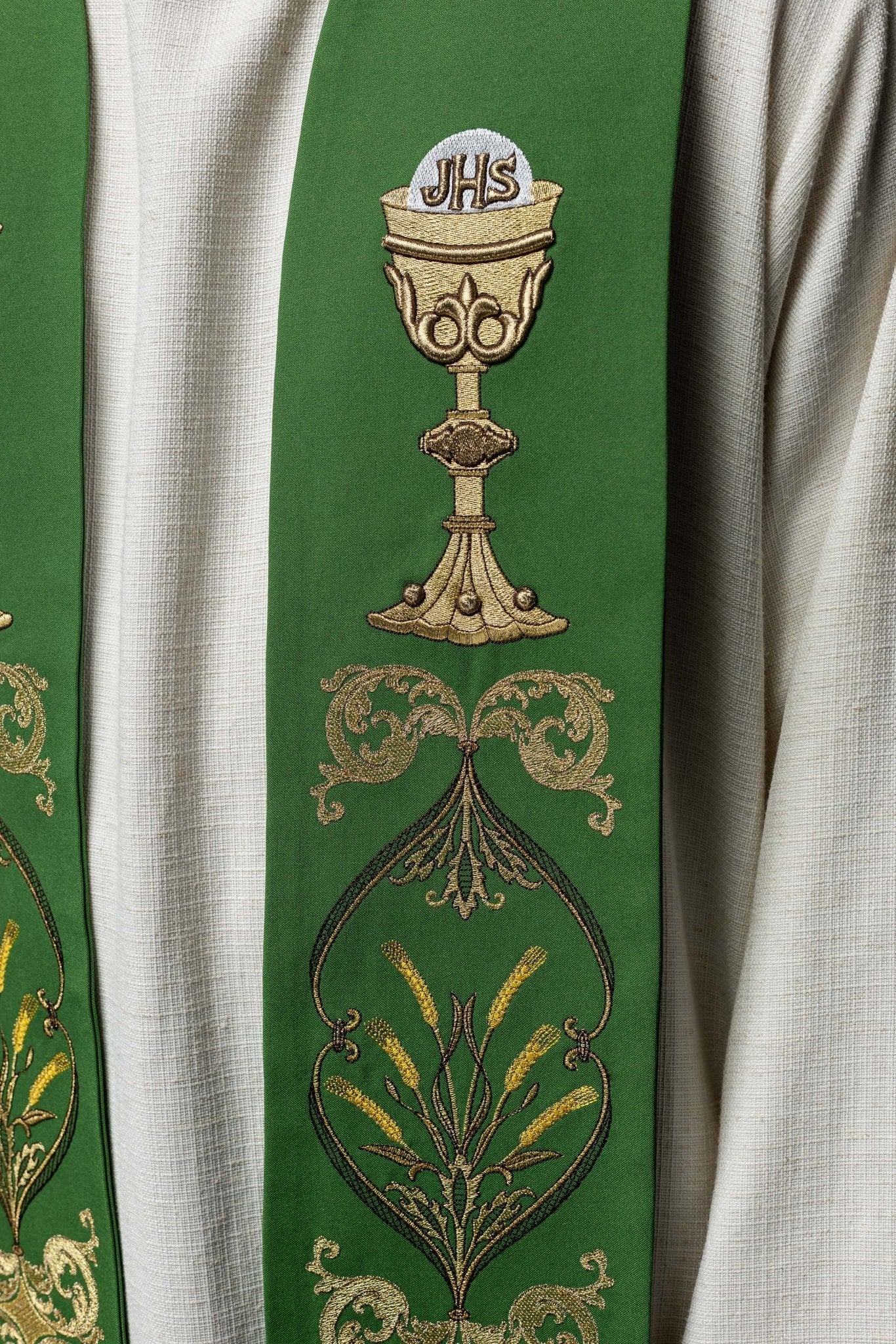 Estola sacerdotal verde cálice IHS