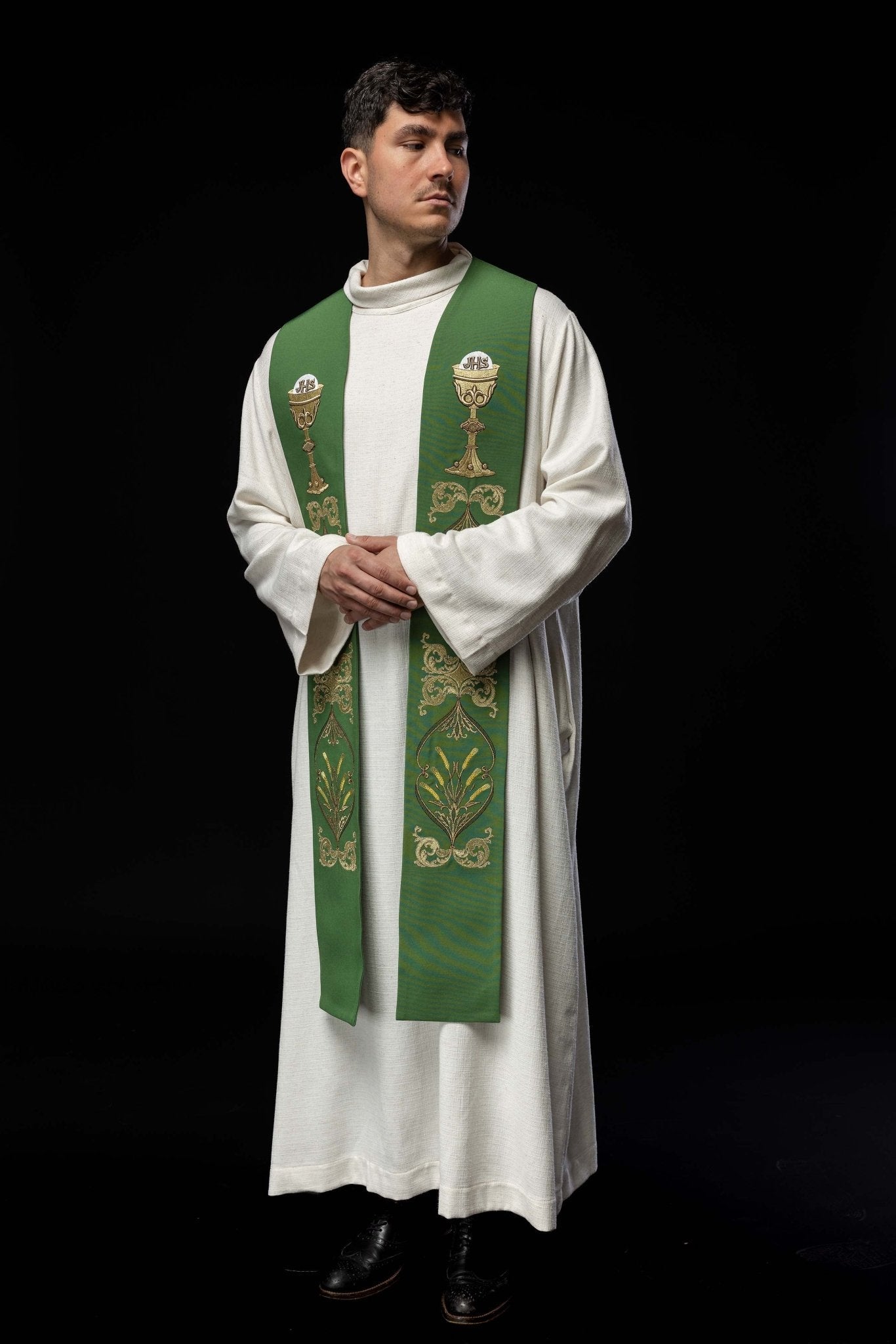 Estola sacerdotal verde cálice IHS