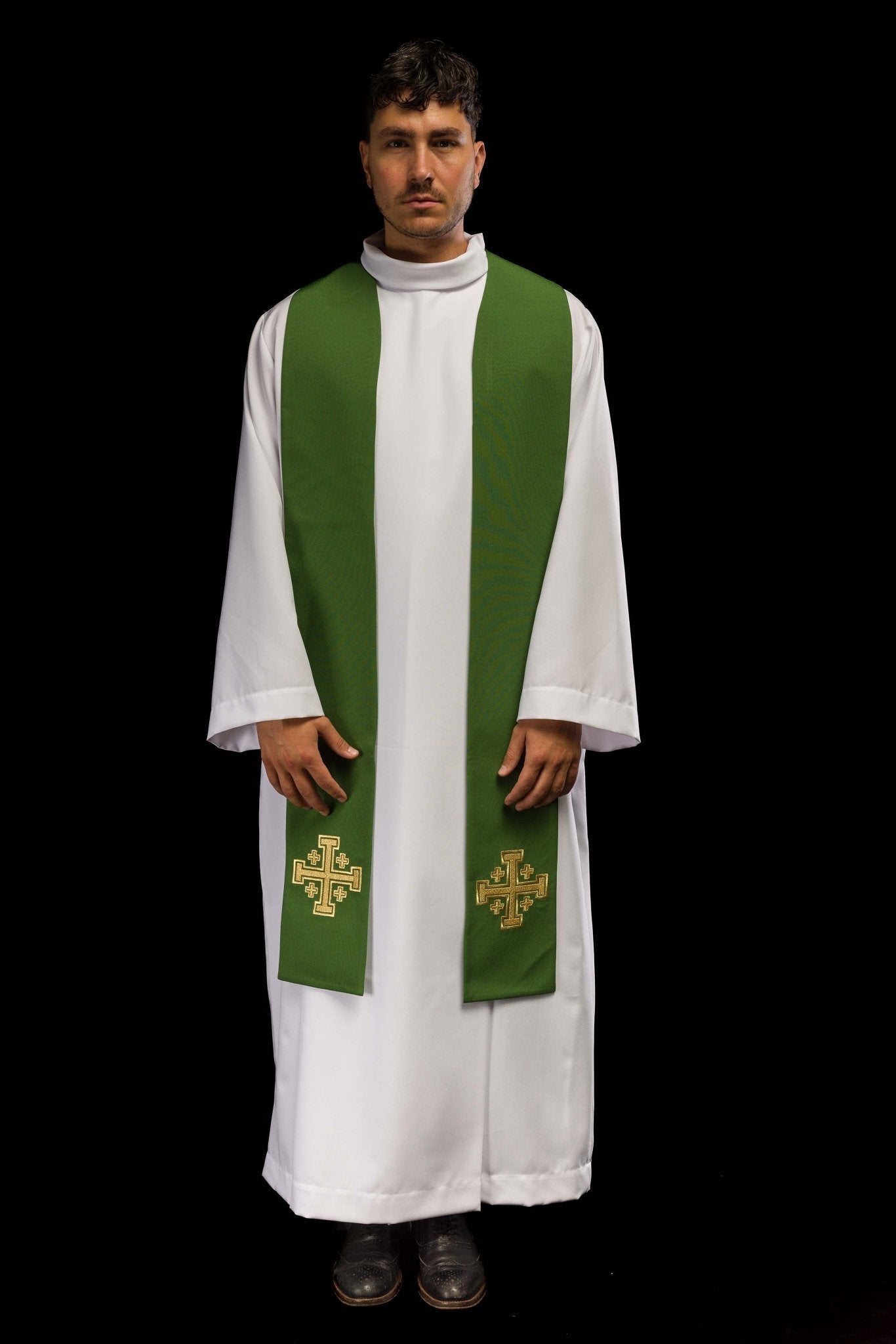 Estola sacerdotal bordada verde Cruz de Jerusalém