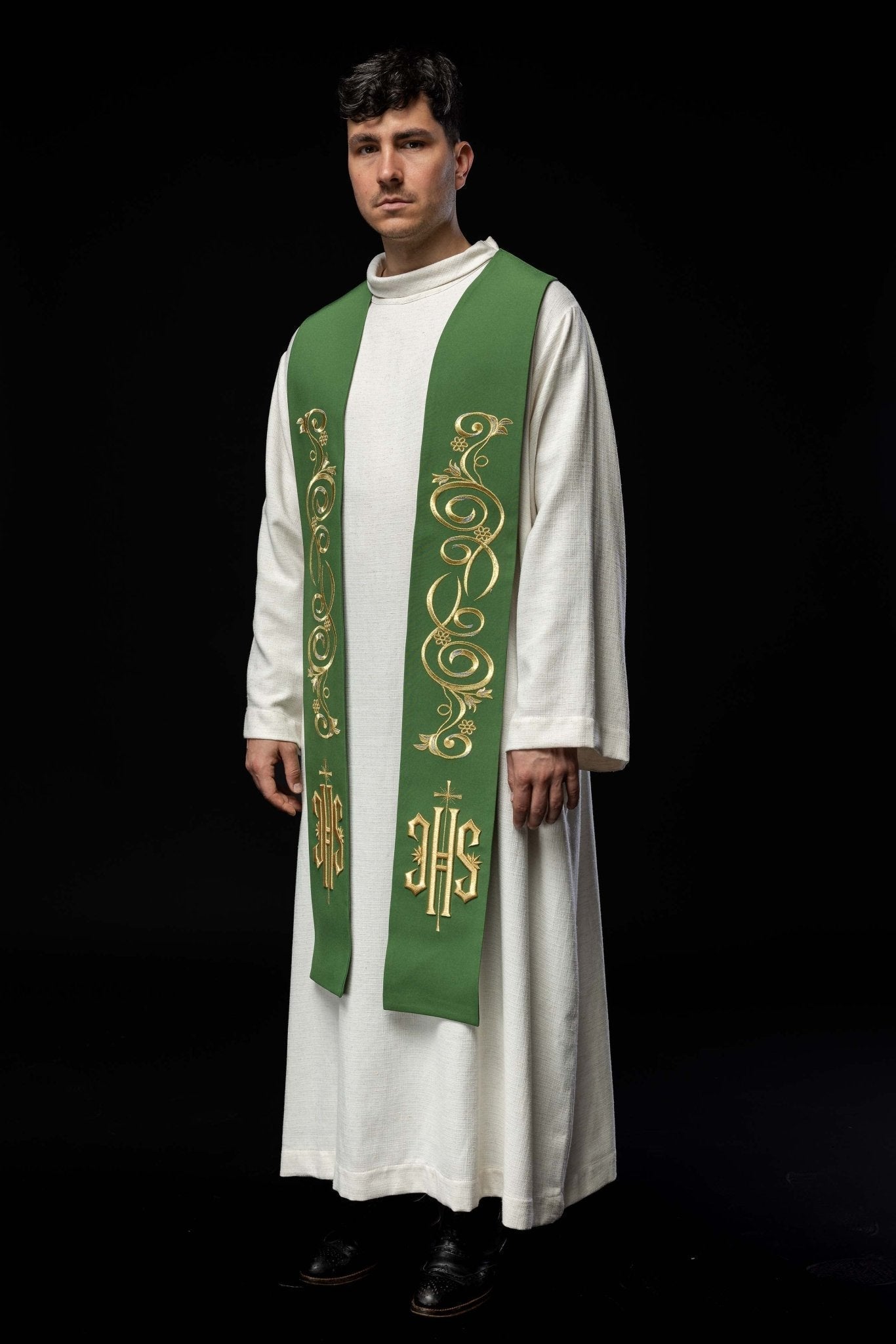 Estola sacerdotal bordada IHS verde