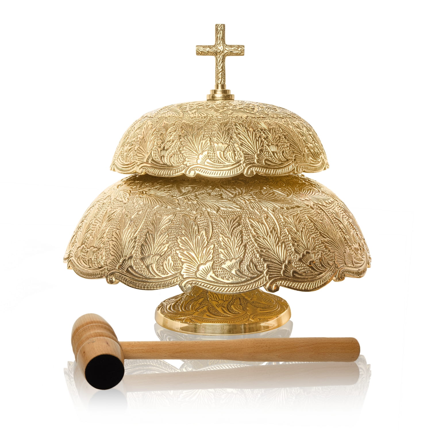 Gongo de latão com martelo de madeira