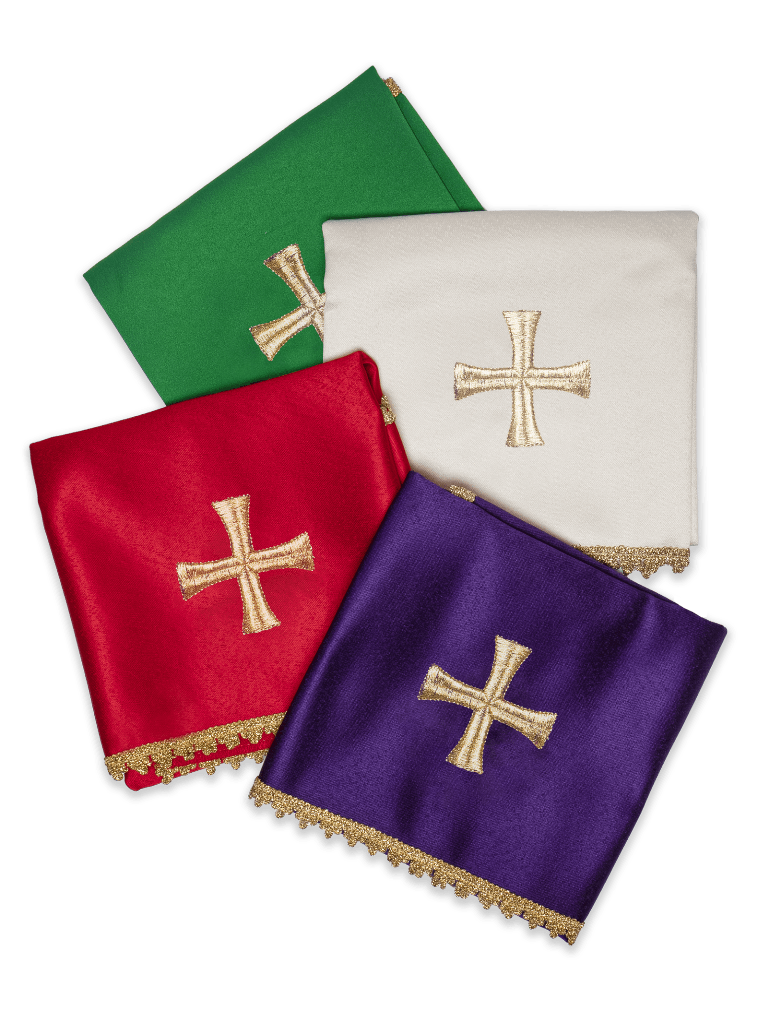 Conjunto de quatro véus de cálice com cruz dourada bordada