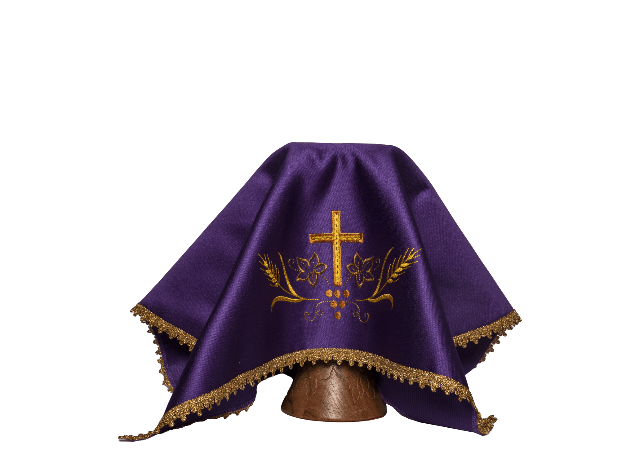 Conjunto de quatro véus de cálice com bordado dourado de cruz