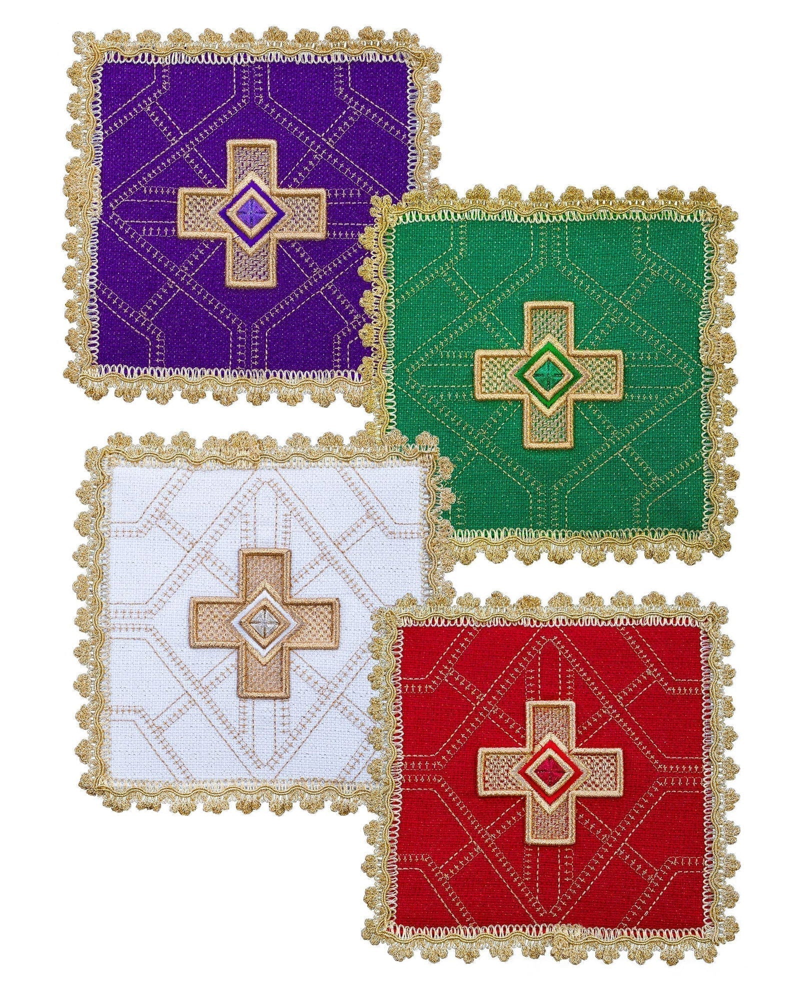 Conjunto de quatro palas com bordado dourado