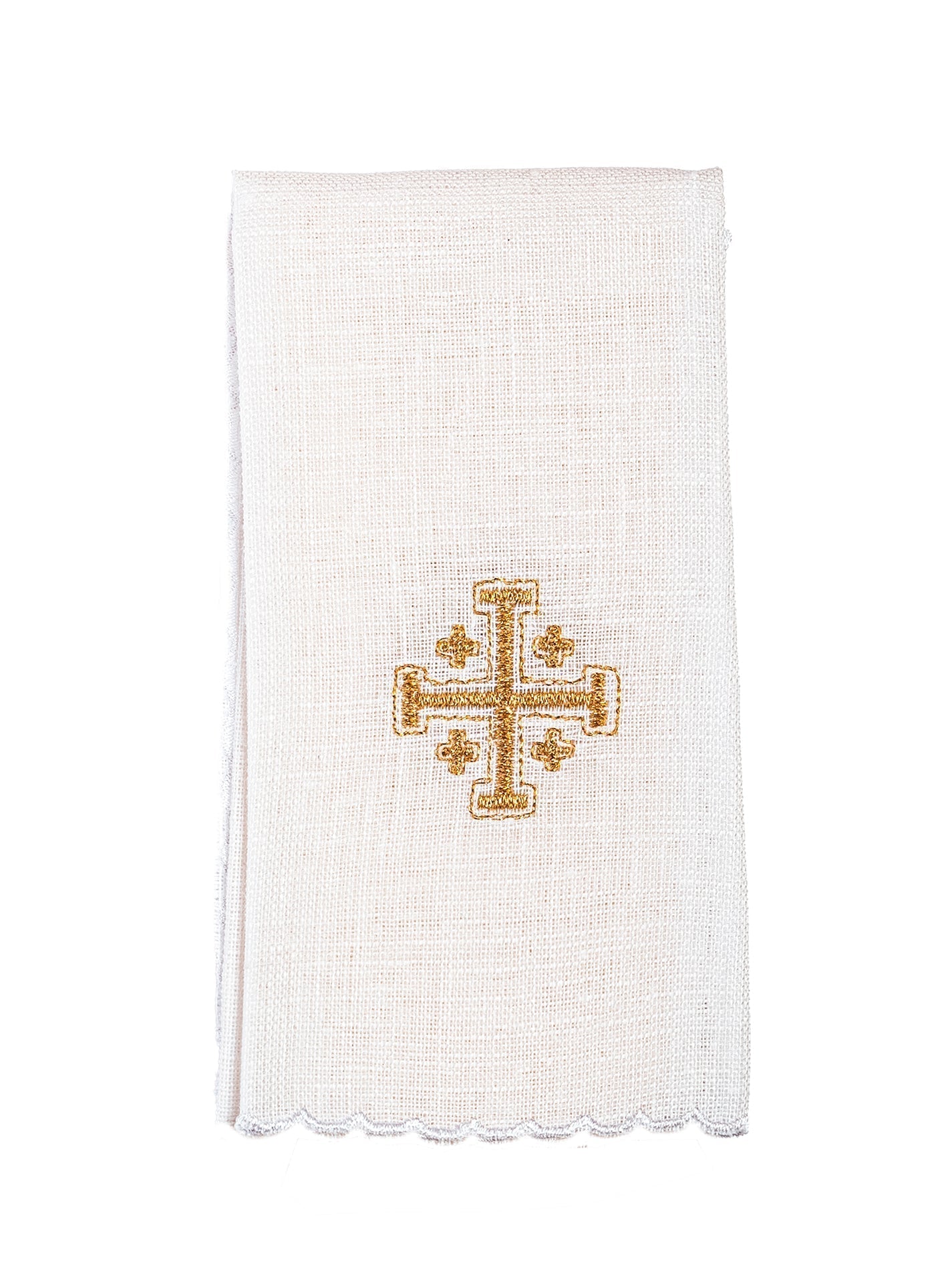 Conjunto de alfaias litúrgicas em linho com bordado da Cruz de Jerusalém