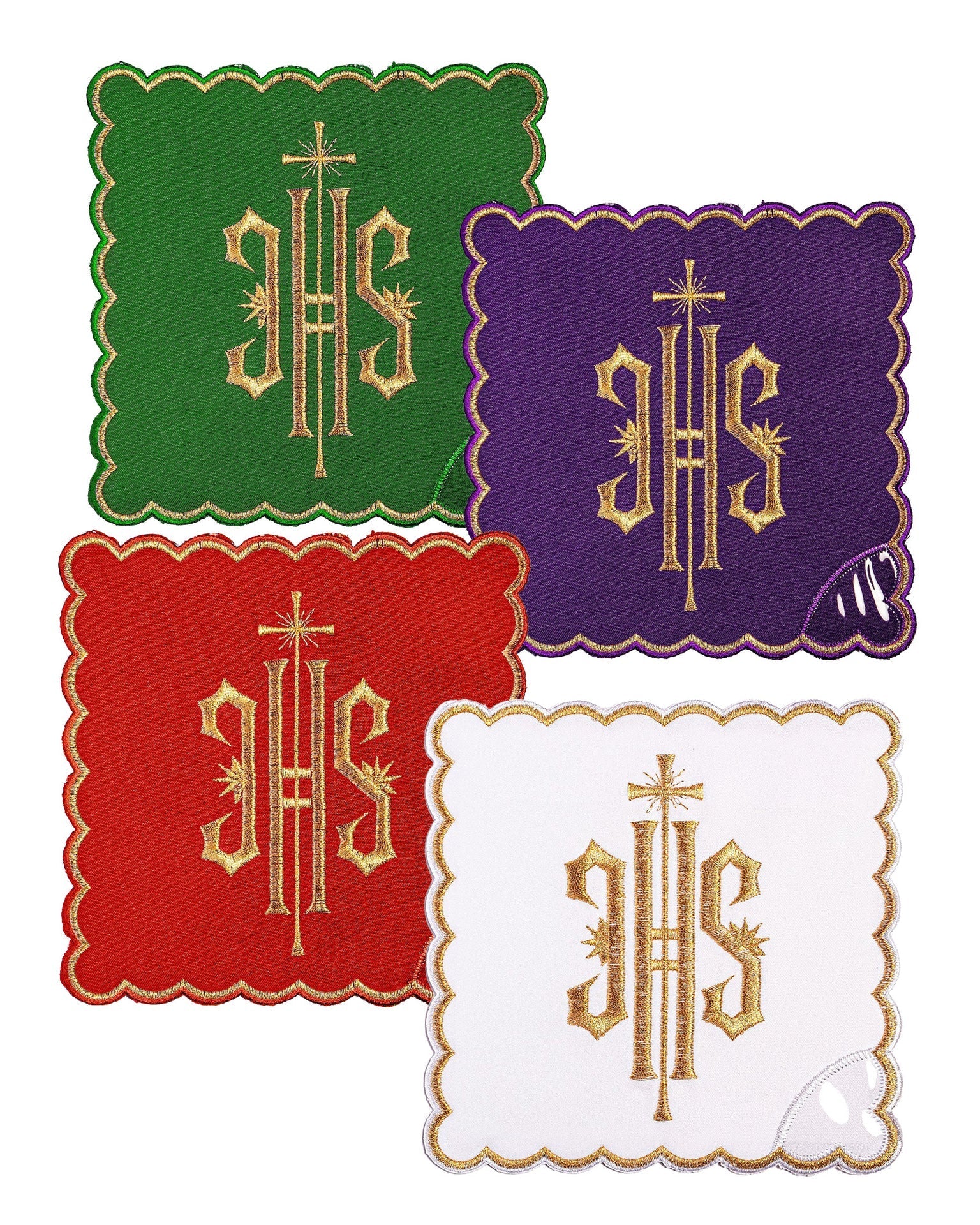 Conjunto de palas com símbolo IHS em quatro cores litúrgicas - chasubles.com.br