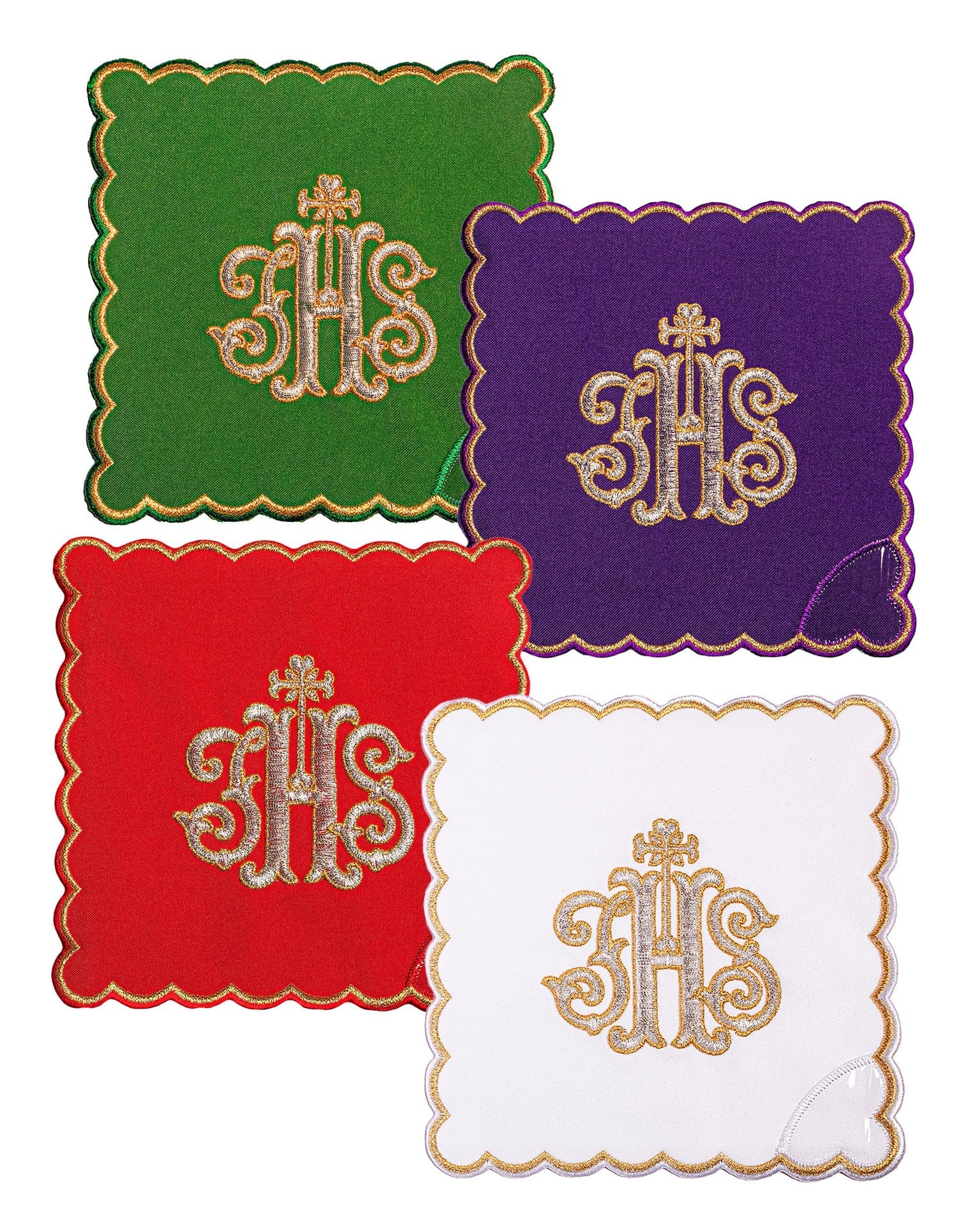 Conjunto de palas com símbolo IHS em quatro cores litúrgicas