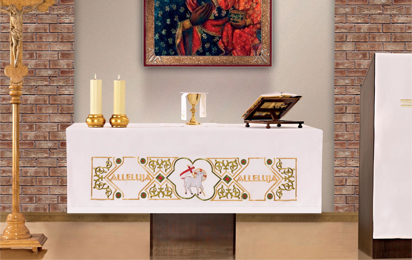 Toalha de altar com bordado frontal de Cordeiro