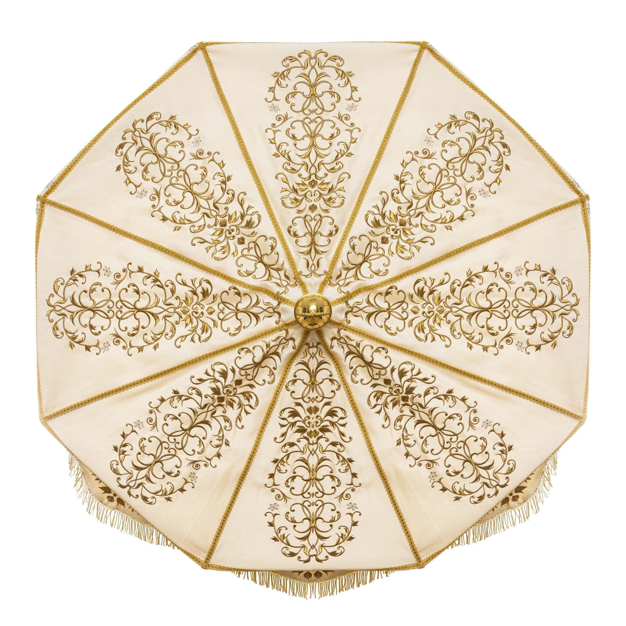 Umbela processional creme com ornamento floral dourado