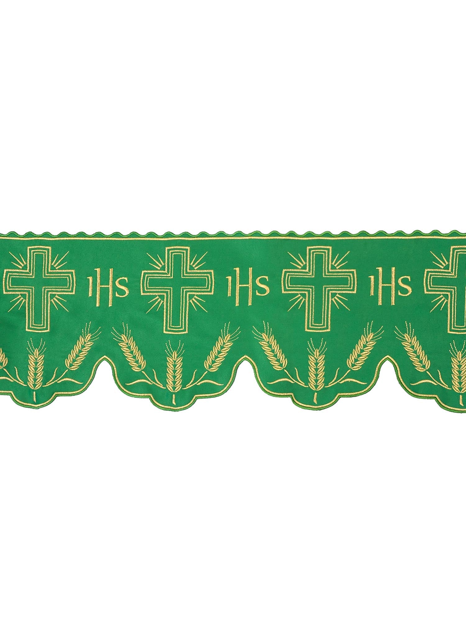 Renda para toalha de altar com monograma IHS creme e motivo de cruz