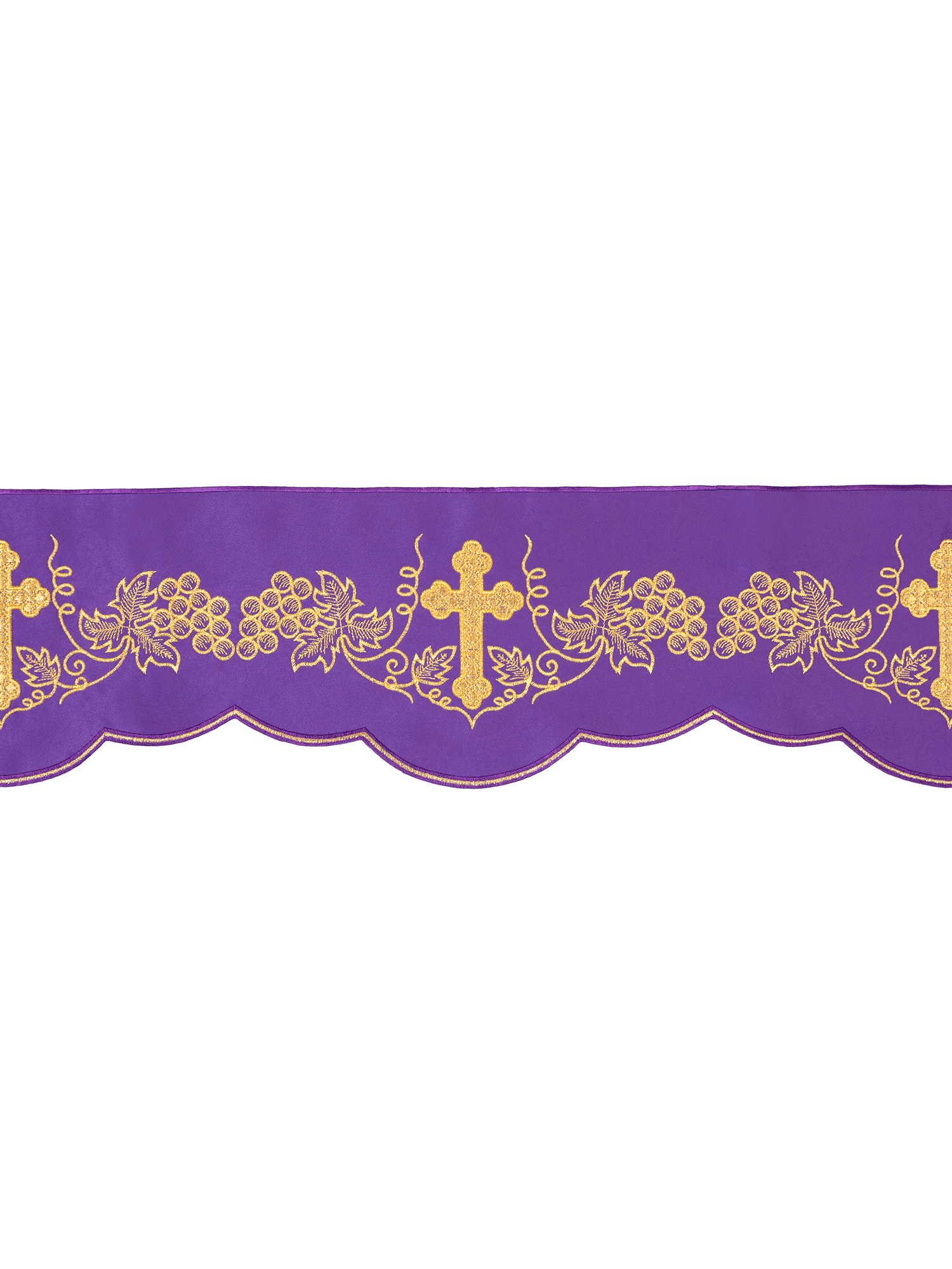Tecido a metro com bordado frontal Cruz e Uvas roxo