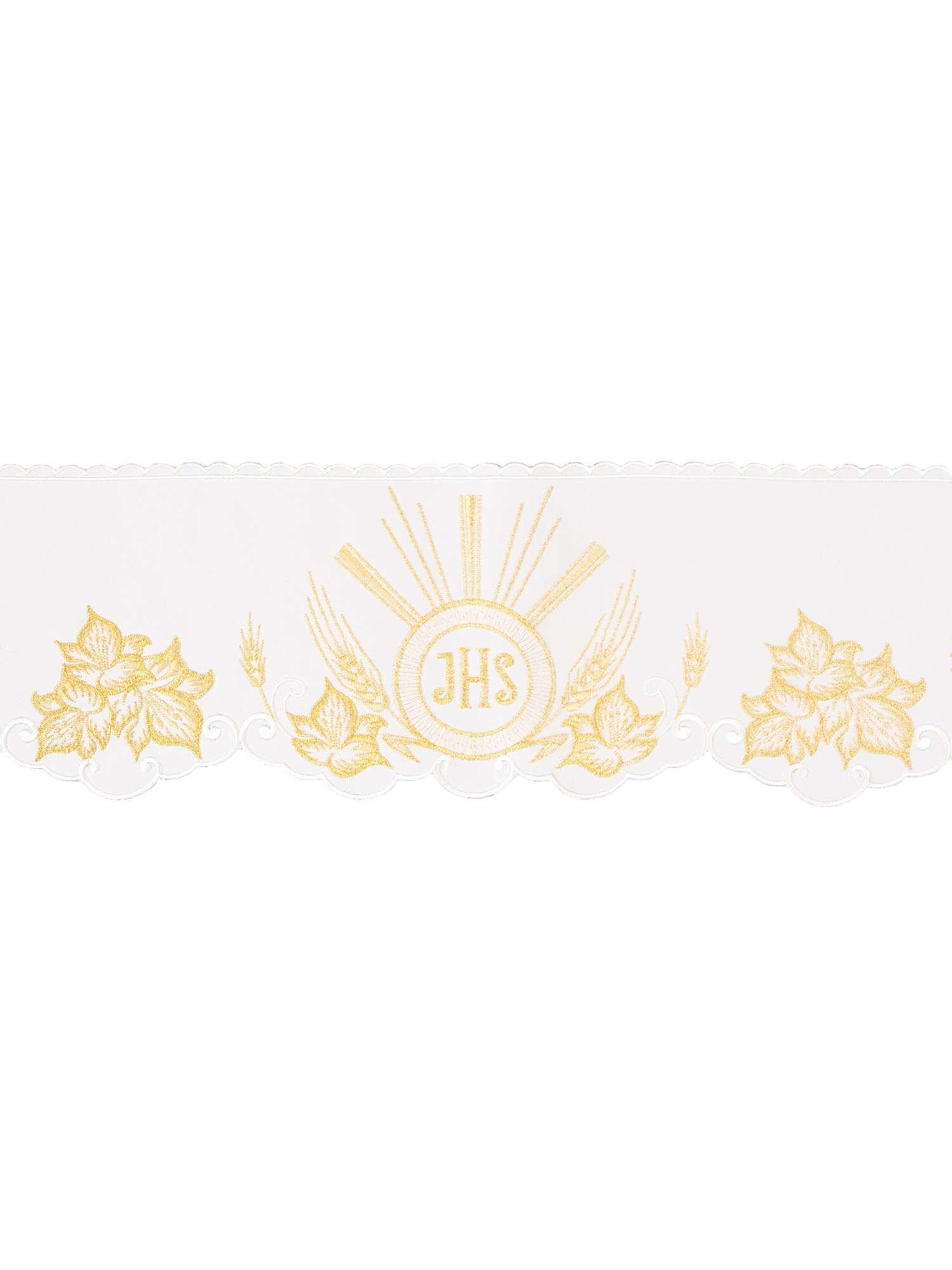 Renda para toalha de altar com bordado frontal IHS branca