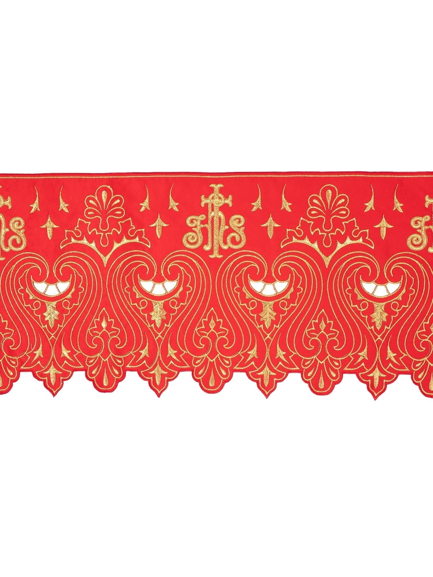 Tecido a metro com bordado frontal IHS vermelho