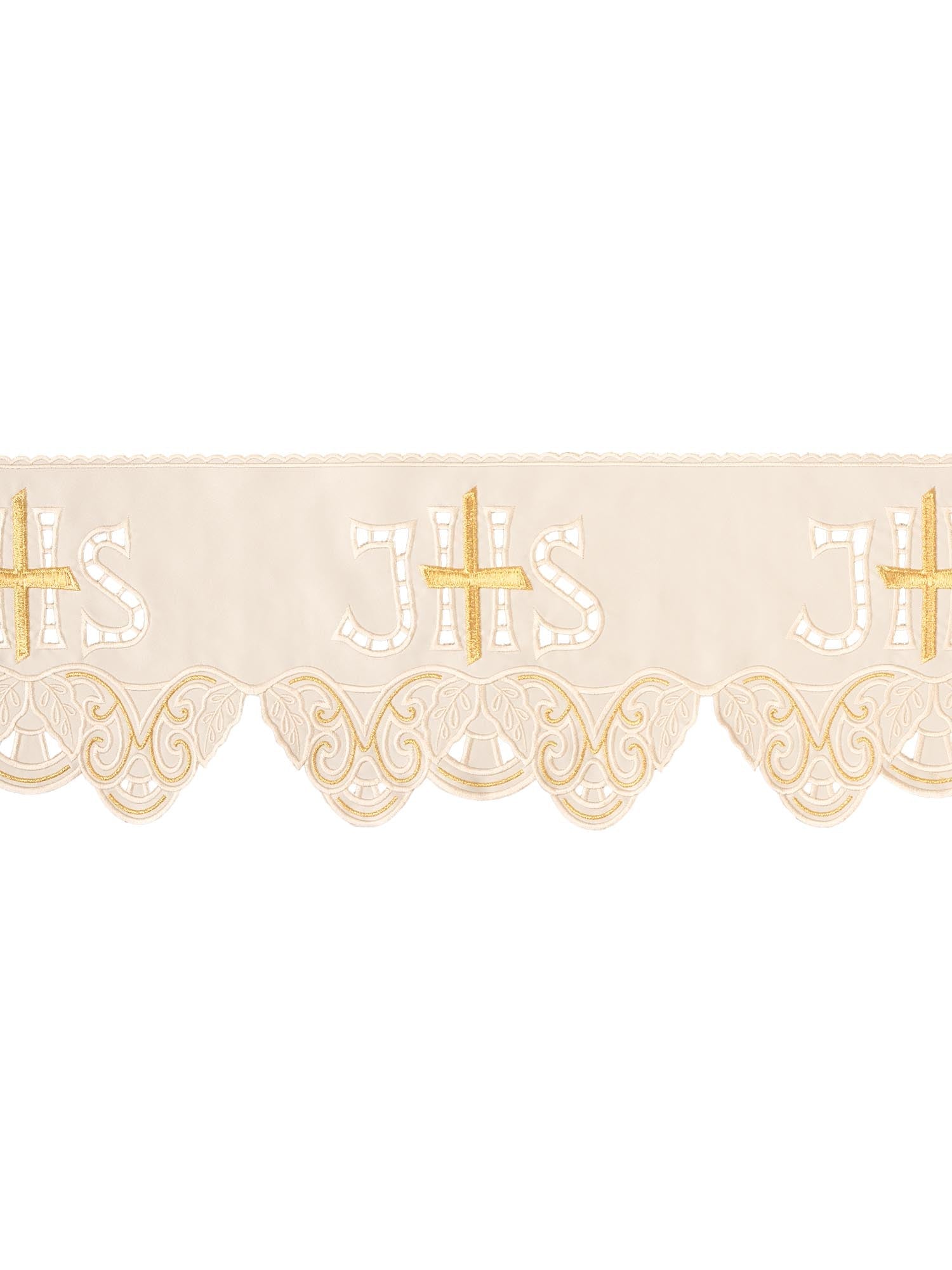 Tecido a metro com bordado frontal IHS Cruz creme
